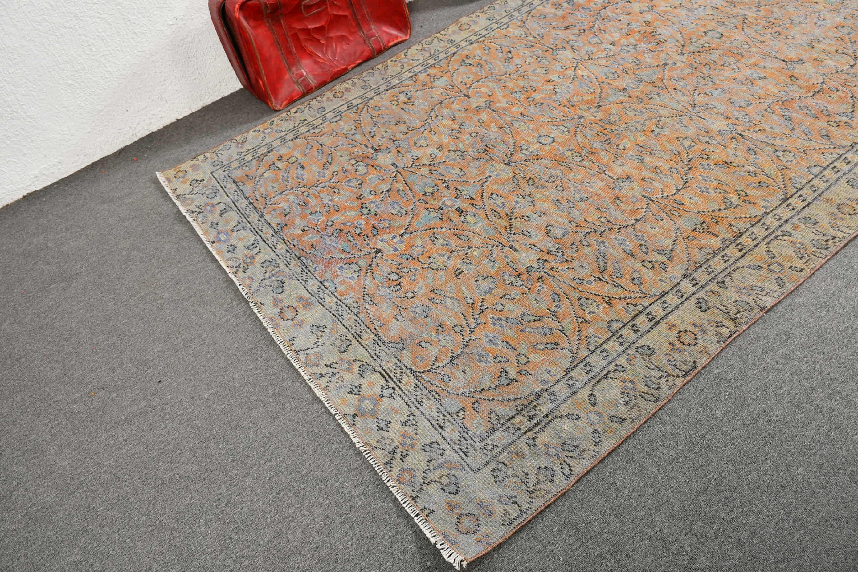 Turuncu Mutfak Halısı, Bohem Halısı, Yemek Odası Halısı, 5.4x8.4 ft Büyük Halı, Türk Halıları, Yer Halıları, Vintage Halı, Salon Halısı