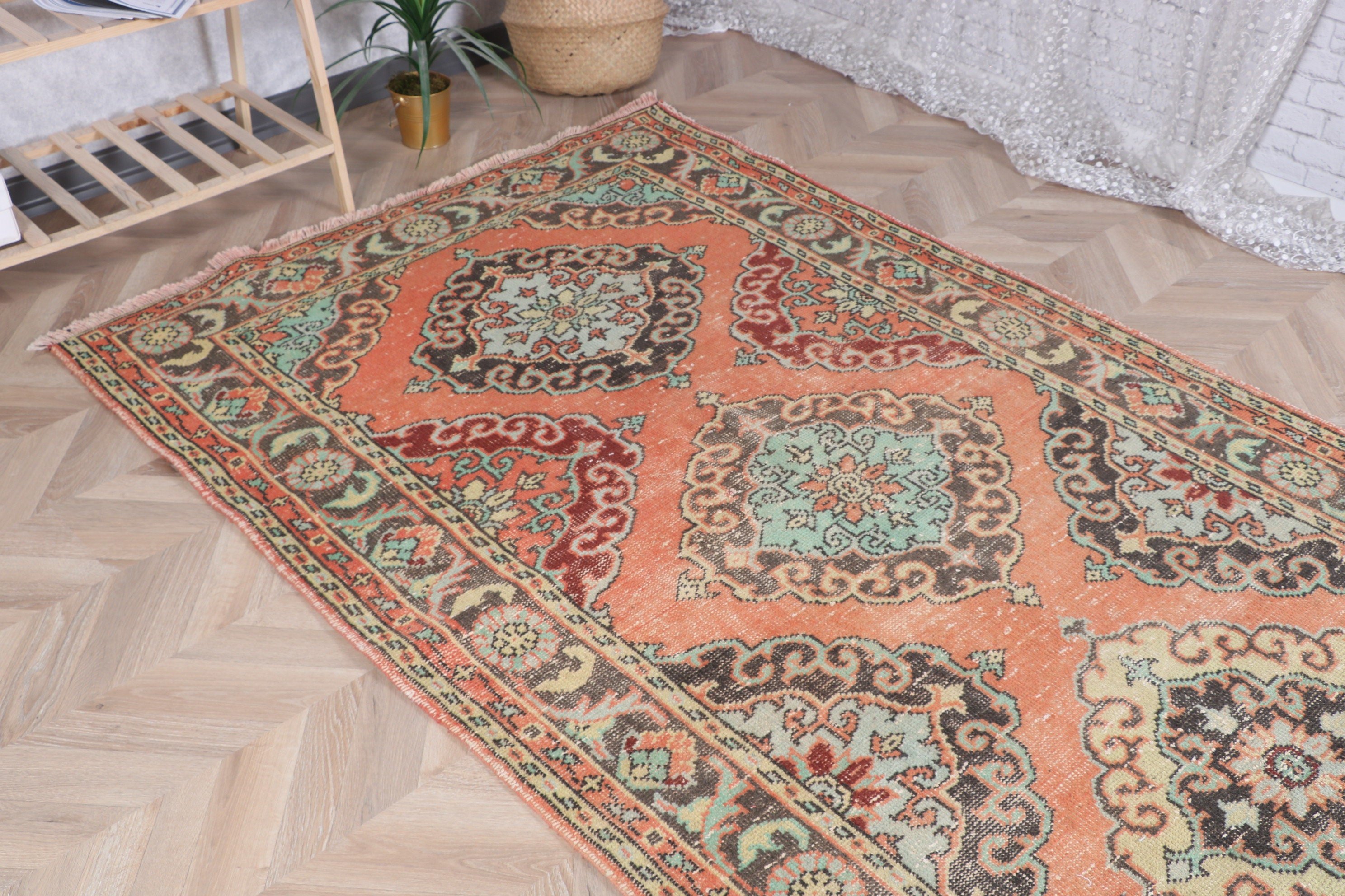 Beni Ourain Runner Halıları, Yatak Odası Halıları, Turuncu 4.5x12.2 ft Runner Halısı, Merdiven Halıları, Oushak Halısı, Türk Halısı, Vintage Halı