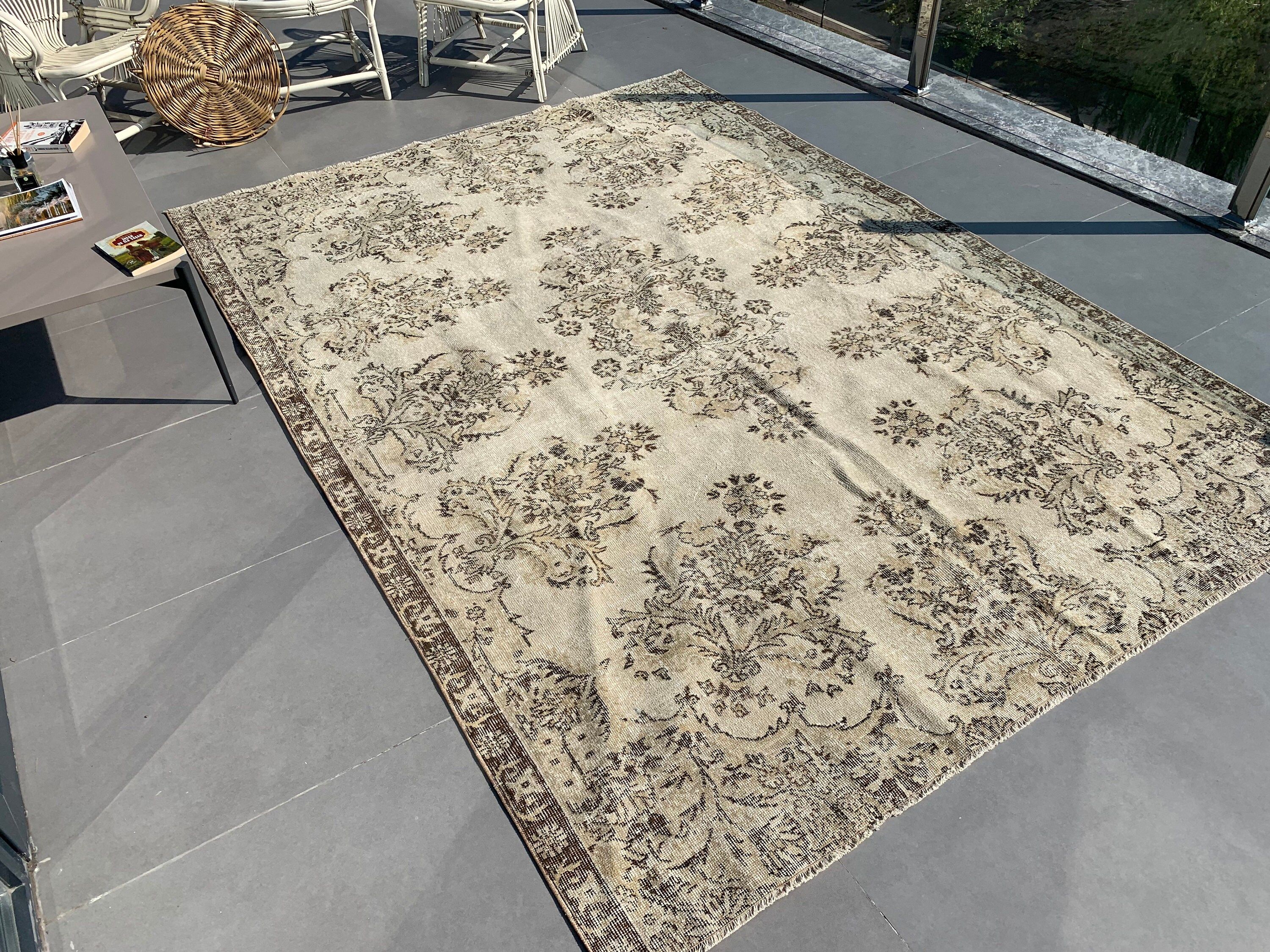 Turkish Rug, Bedroom Rug, Rugs for Dining Room, Vintage Rugs, Oriental Rug, Beige Kitchen Rug, Living Room Rug, 7.1x9.7 ft Large Rug