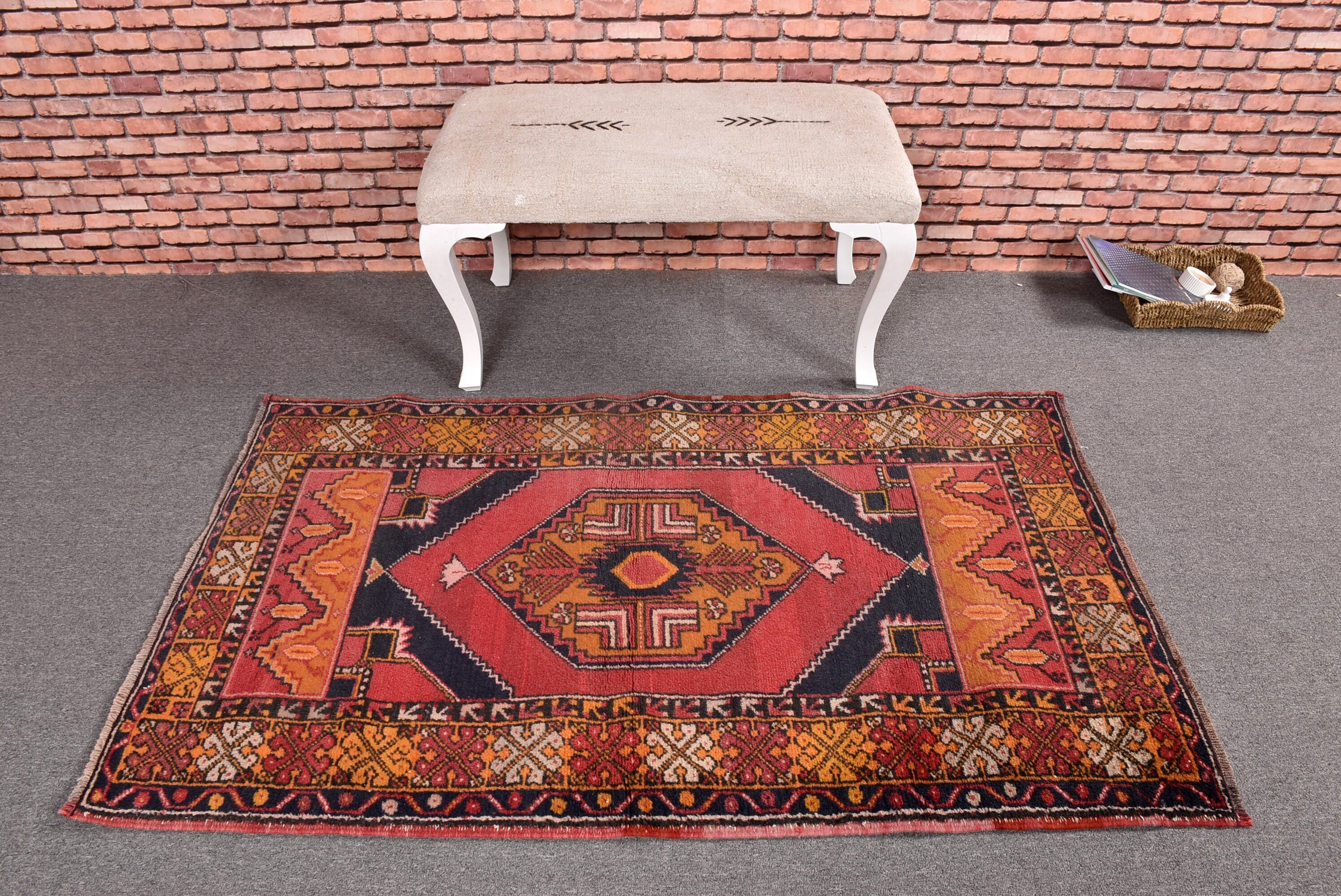 Oushak Halıları, Giriş Halıları, Kırmızı İfade Halıları, Türk Halısı, 3,2x5,3 ft Aksan Halısı, Vintage Halı, Vintage Vurgu Halısı, El Dokuma Halıları, Boho Halıları