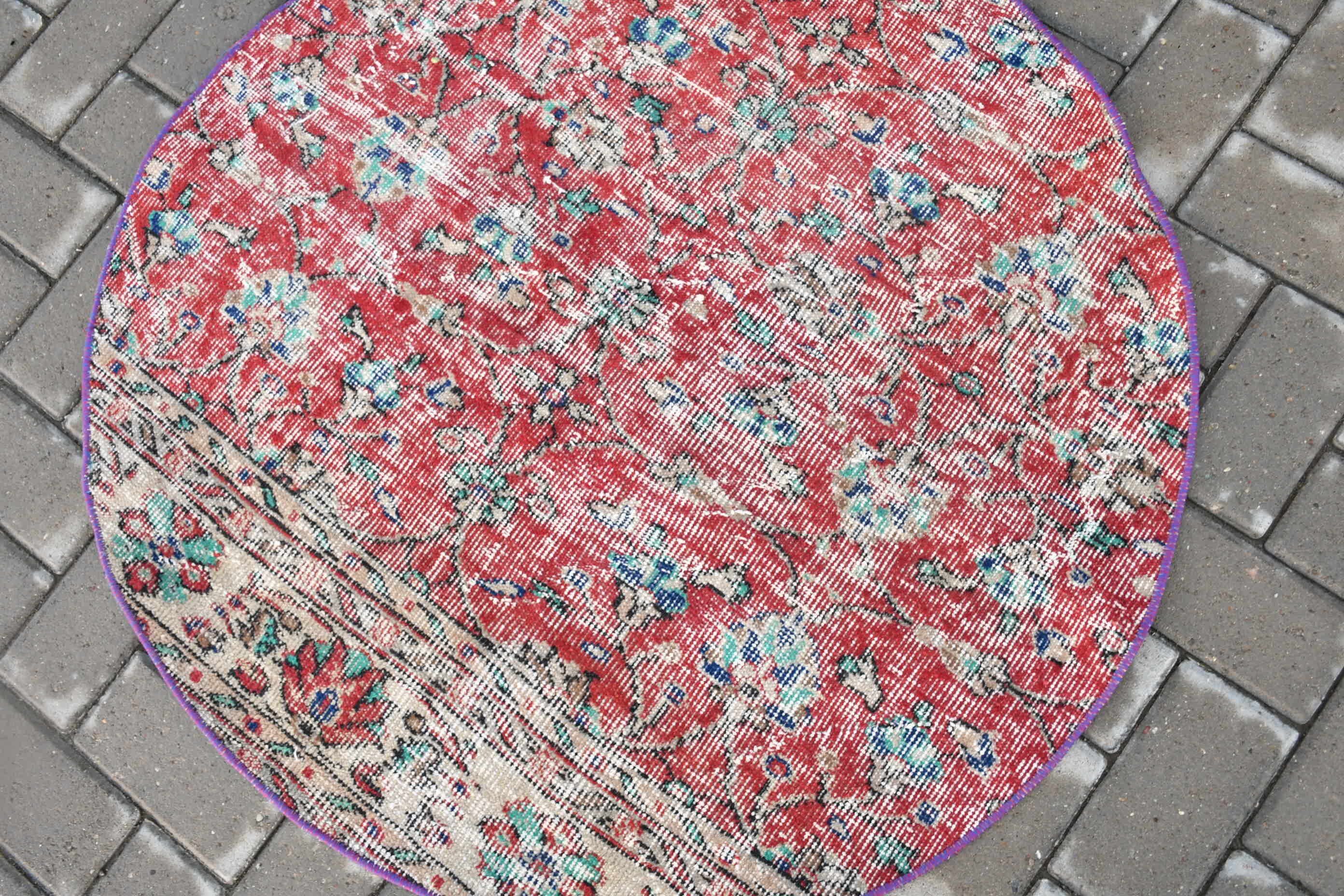 Red Wool Rugs, Bedroom Rugs, 3.2x3.2 ft Small Rugs, Vintage Rugs, Oriental Rug, Rugs for Kitchen, Nursery Rugs, Antique Rug, Turkish Rug