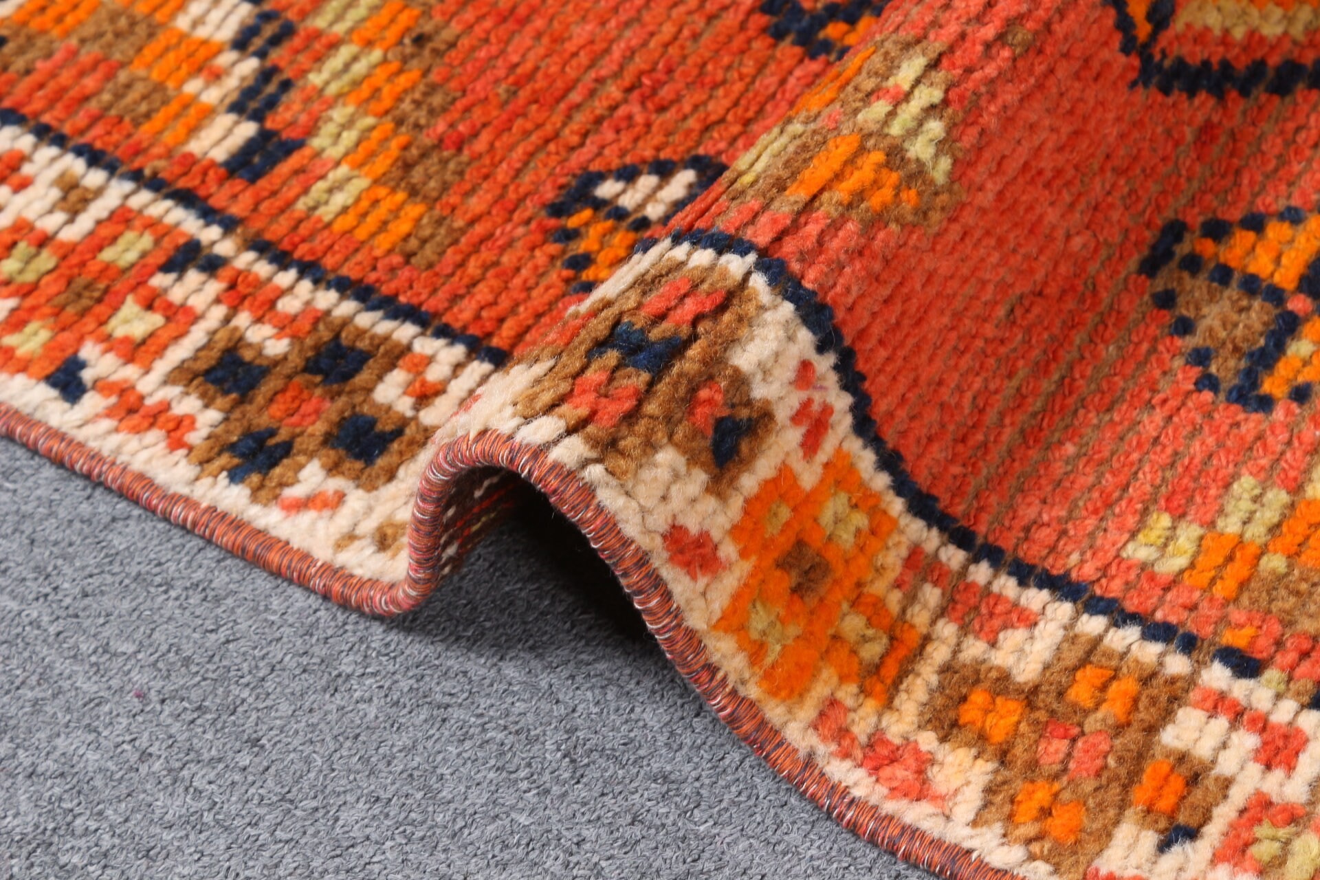 Floor Rugs, Turkish Rugs, Vintage Rug, Stair Rugs, Orange Anatolian Rugs, Bedroom Rugs, Hallway Rugs, 2.8x12.3 ft Runner Rug, Kitchen Rug