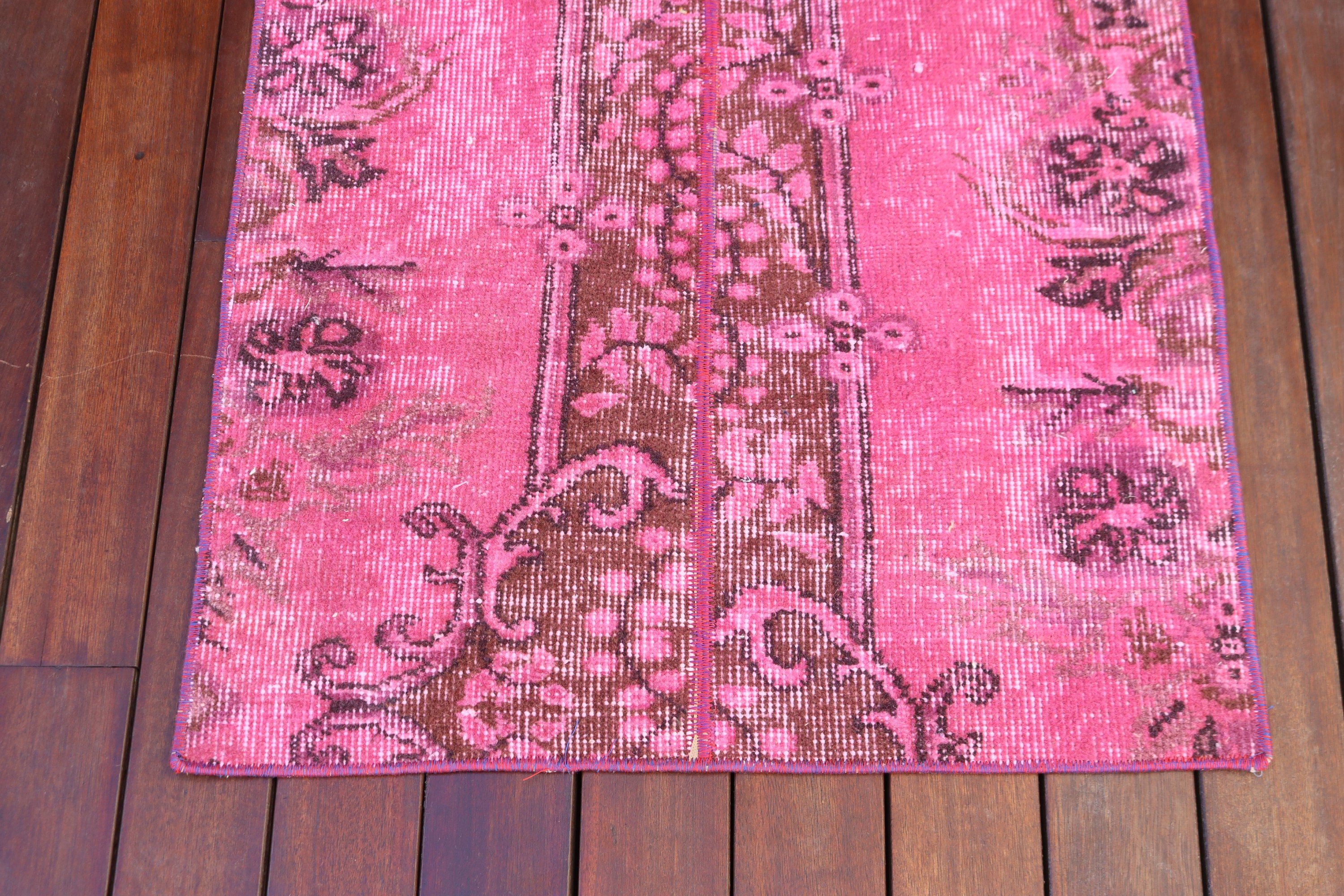 Pink Oushak Rugs, Car Mat Rug, Rugs for Small Area, Vintage Rugs, 2.2x3.9 ft Small Rug, Kitchen Rug, Bedroom Rugs, Turkish Rug, Luxury Rug