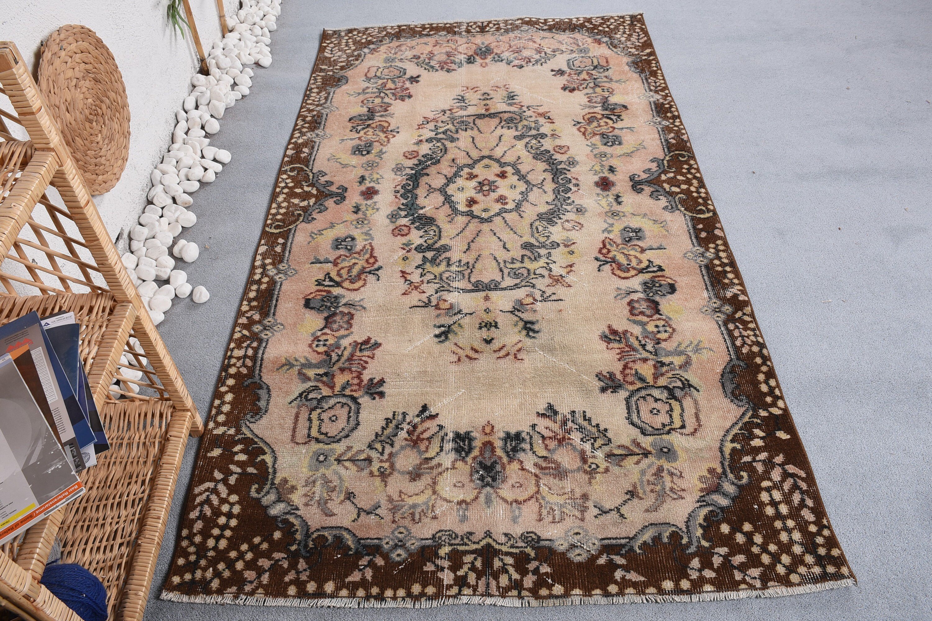 Dining Room Rug, Cool Rugs, 3.7x6.6 ft Area Rugs, Oriental Rug, Turkish Rugs, Vintage Rug, Art Rug, Beige Home Decor Rug, Floor Rug