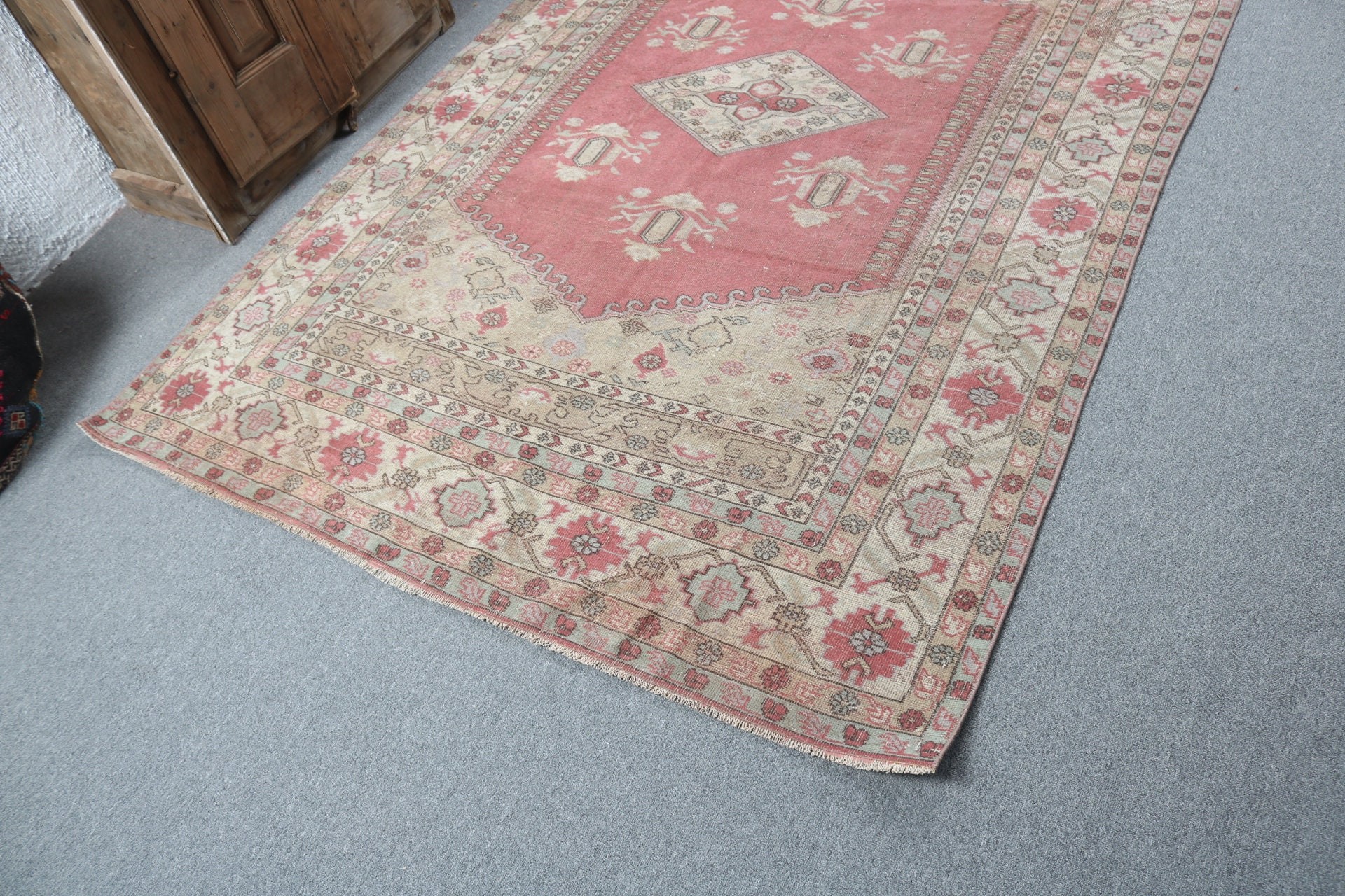 Vintage Halı, 5.3x7.8 ft Büyük Halılar, Ofis Halıları, Büyük Boho Halıları, Düz Dokuma Halı, Boho Halıları, Kırmızı Lüks Halılar, Türk Halısı, Büyük Oushak Halıları