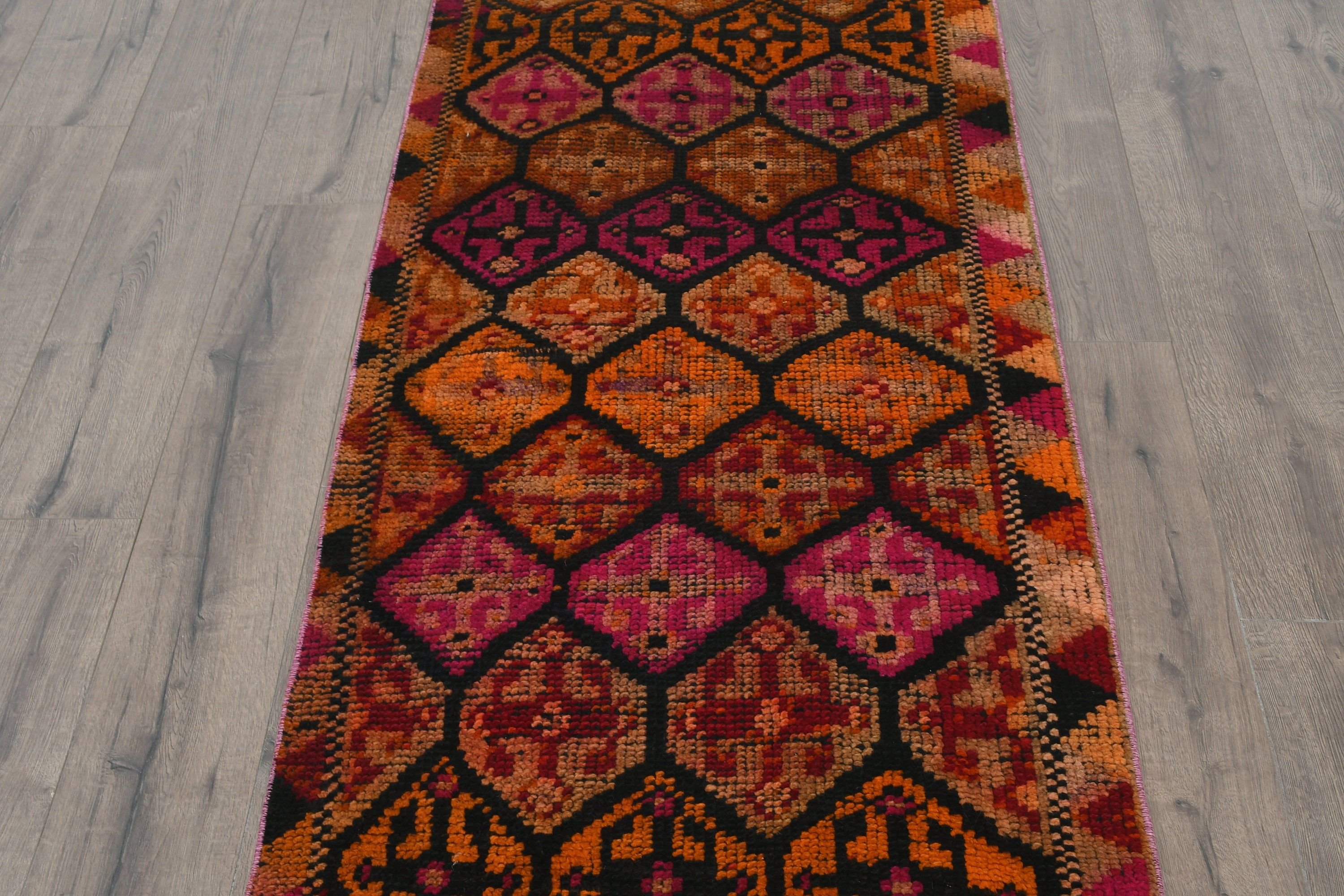 Koridor Halısı, Mor Oushak Halıları, 2,6x12 ft Yolluk Halısı, Mutfak Halısı, Vintage Halılar, Mutfak Halıları, Türk Halısı, Yün Halılar, Eklektik Halılar