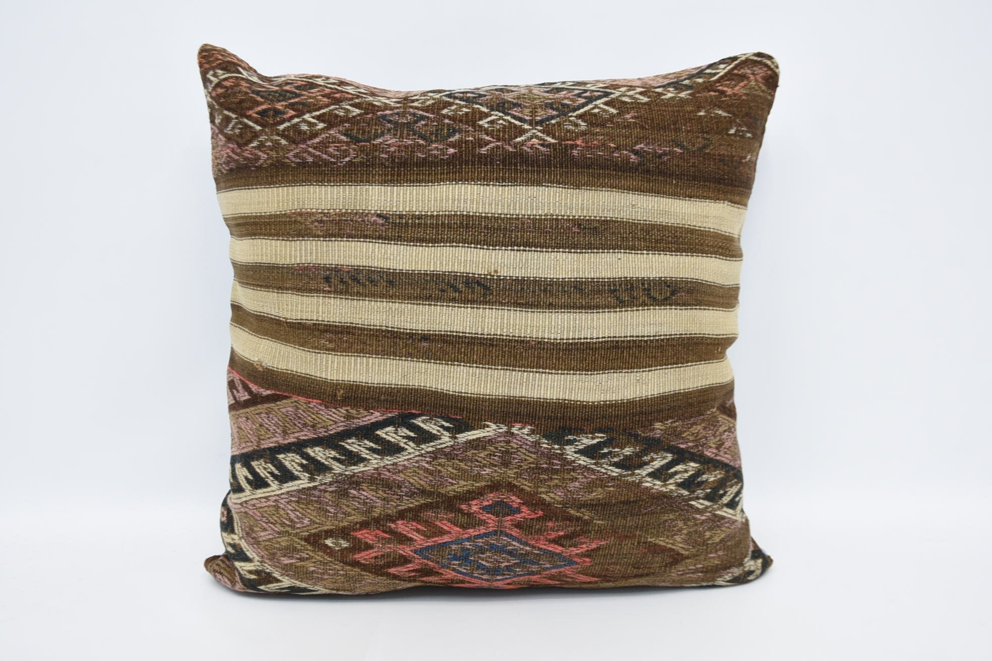 Ikat Cushion Case, Throw Kilim Pillow, Boho Pillow, Decorative Pillow Sham, 28"x28" Brown Cushion Cover, Vintage Kilim Pillow