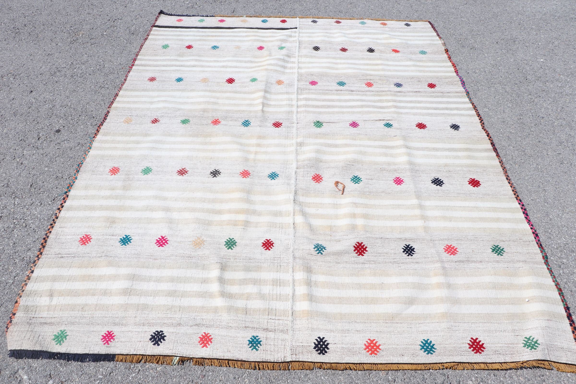 Yün Halı, Antika Halı, Yemek Odası Halıları, 5.7x7.3 ft Büyük Halı, Vintage Halılar, Oturma Odası Halıları, Bej Antika Halı, Türk Halıları, Kilim