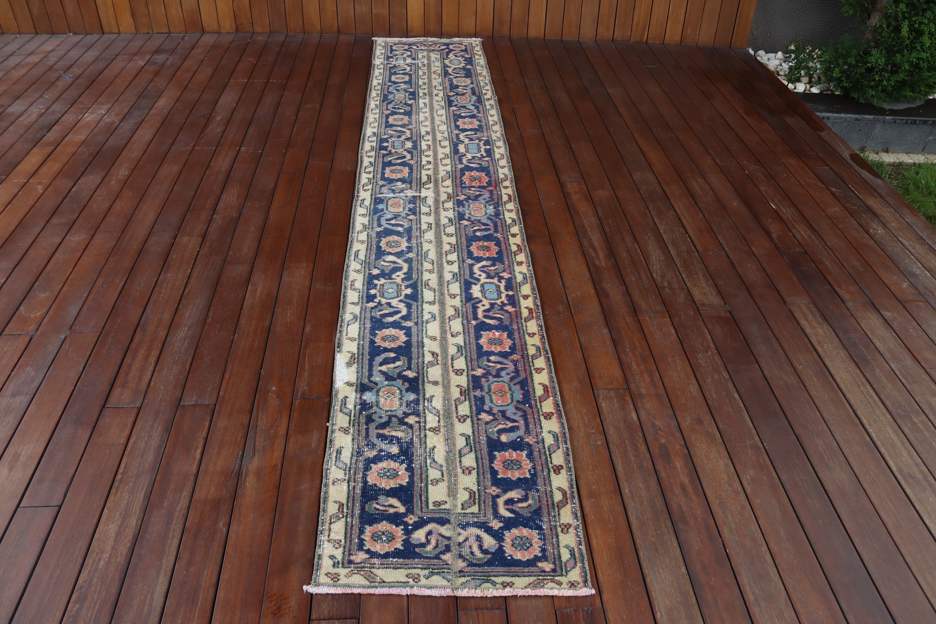 Mavi Yün Halılar, Türk Halıları, Vintage Yolluk Halıları, Oushak Yolluk Halıları, Yatak Odası Halısı, Havalı Halılar, Vintage Halılar, 1.7x10.7 ft Yolluk Halısı