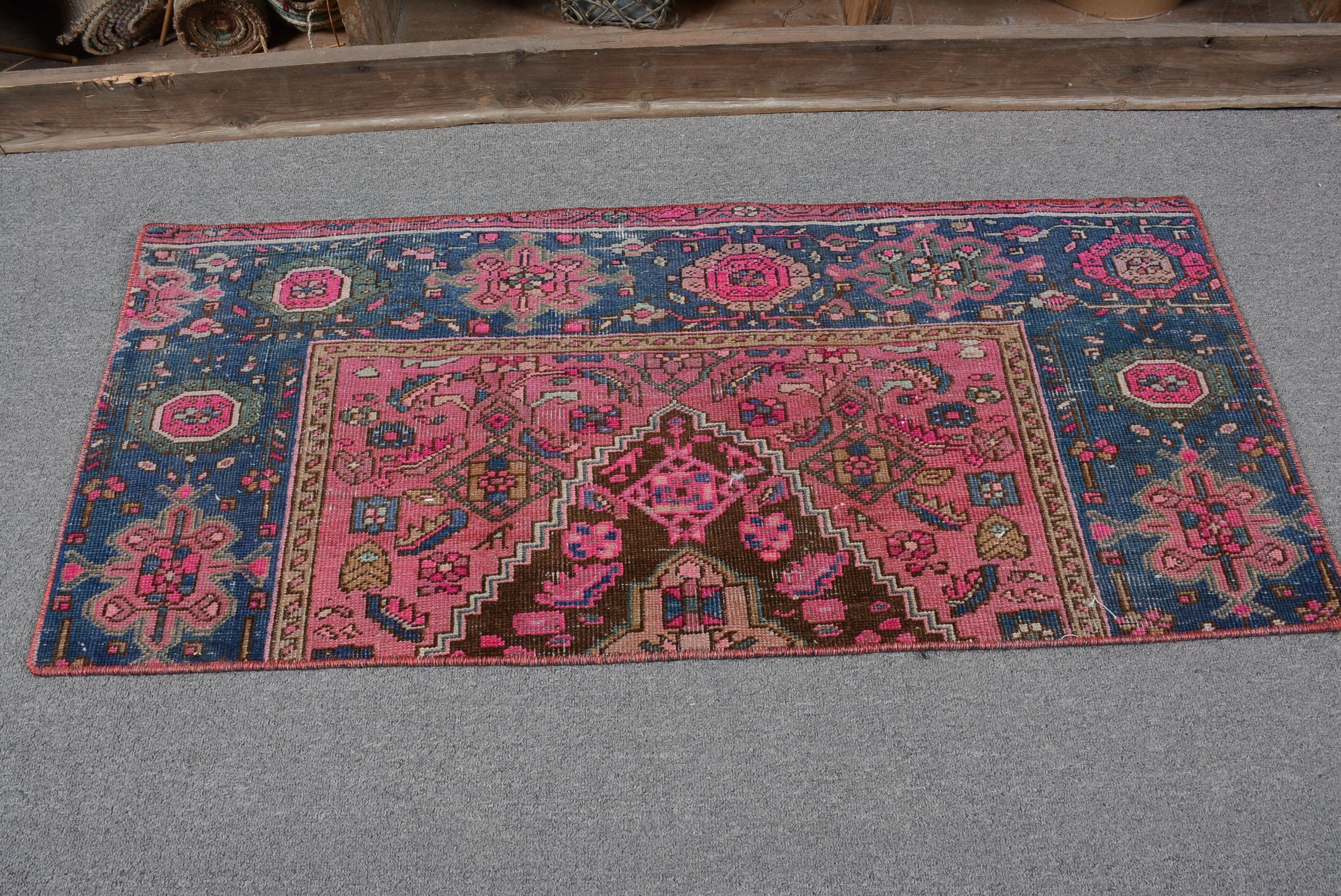 Vintage Halı, Yatak Odası Halısı, Duvar Asılı Halı, Araba Paspas Halısı, Oryantal Halılar, Pembe Antika Halı, Düz Dokuma Halı, Türk Halıları, 1.6x3.7 ft Küçük Halı