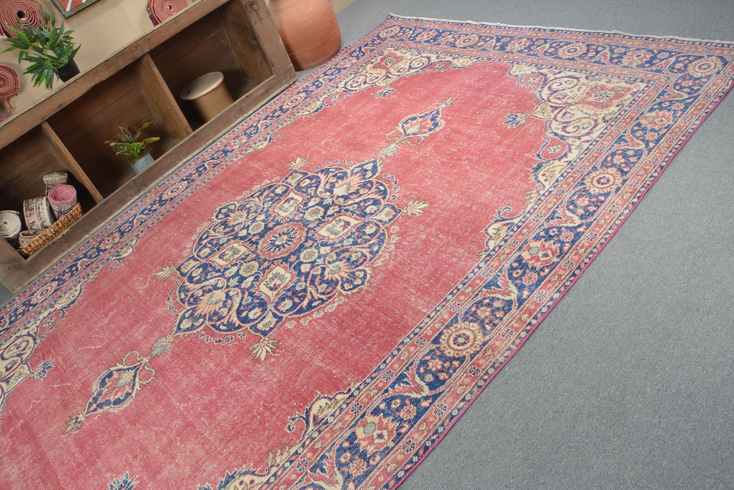 Living Room Rug, Vintage Rug, Wool Rug, Bedroom Rug, Rugs for Salon, Salon Rug, Turkish Rugs, 6.7x11 ft Oversize Rugs, Neutral Turkish Rug