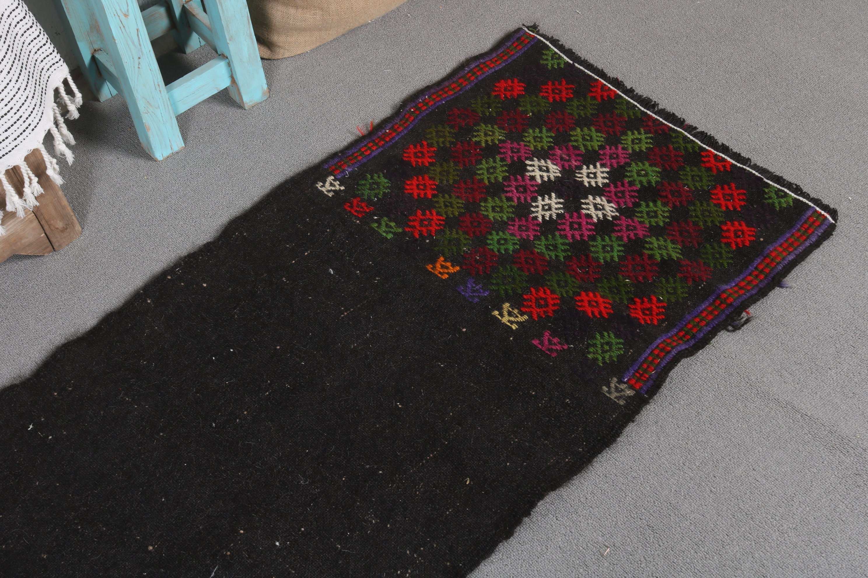 Corridor Rug, Vintage Rug, Kilim, Aztec Rug, Antique Rugs, Black Kitchen Rug, 1.8x8 ft Runner Rug, Cool Rug, Turkish Rug, Rugs for Stair