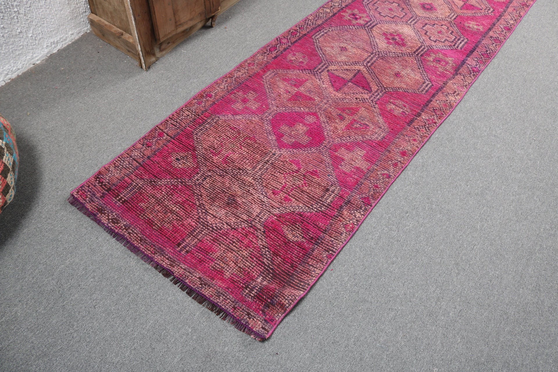 2.6x9.2 ft Runner Rug, Kitchen Rugs, Turkish Rugs, Stair Rugs, Outdoor Rugs, Pink Anatolian Rugs, Flatweave Rug, Boho Rugs, Vintage Rug