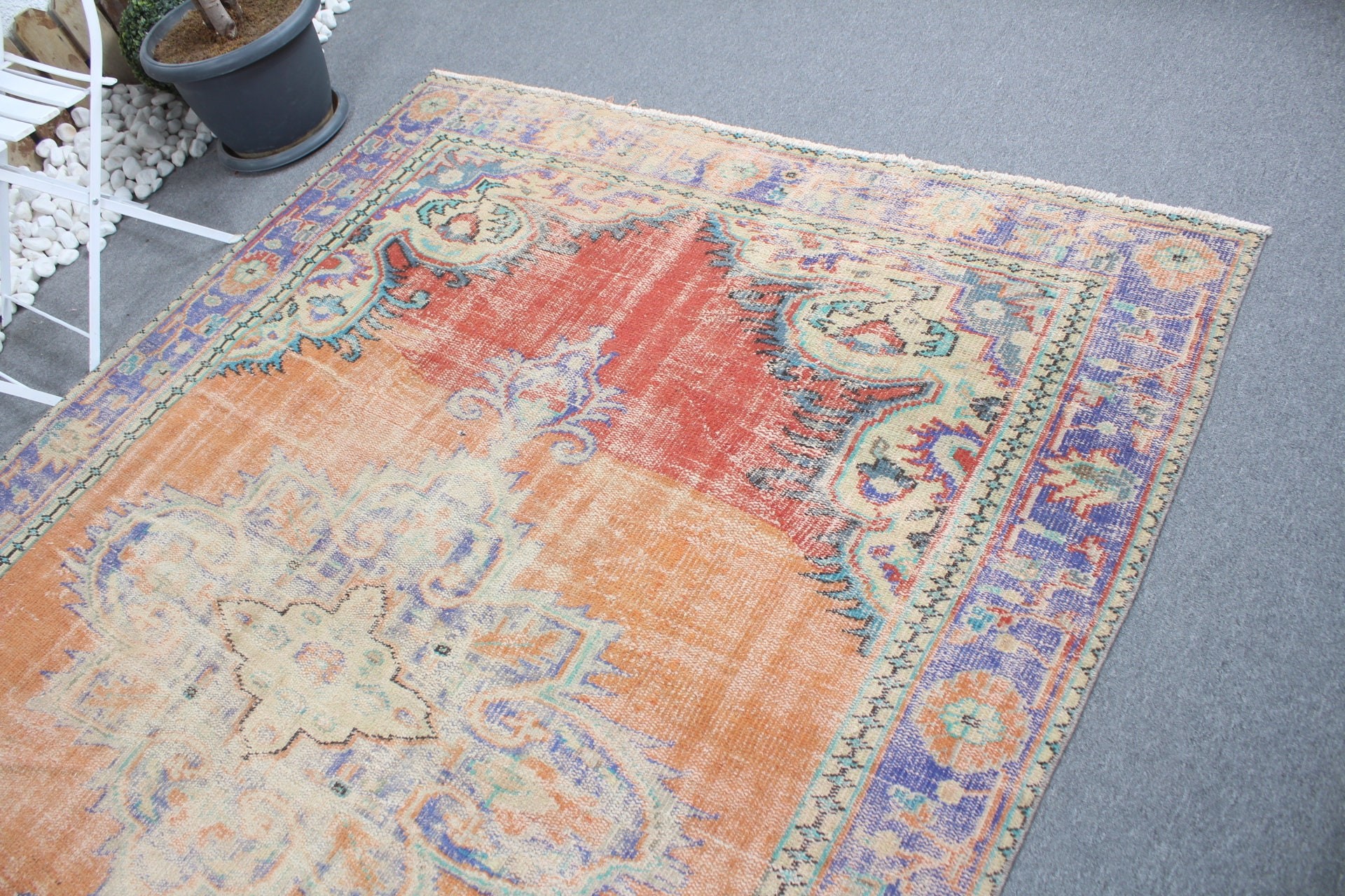 Dining Room Rug, Turkish Rug, Cute Rug, Anatolian Rug, Orange Home Decor Rug, Vintage Rugs, Salon Rug, 6.1x8.4 ft Large Rug