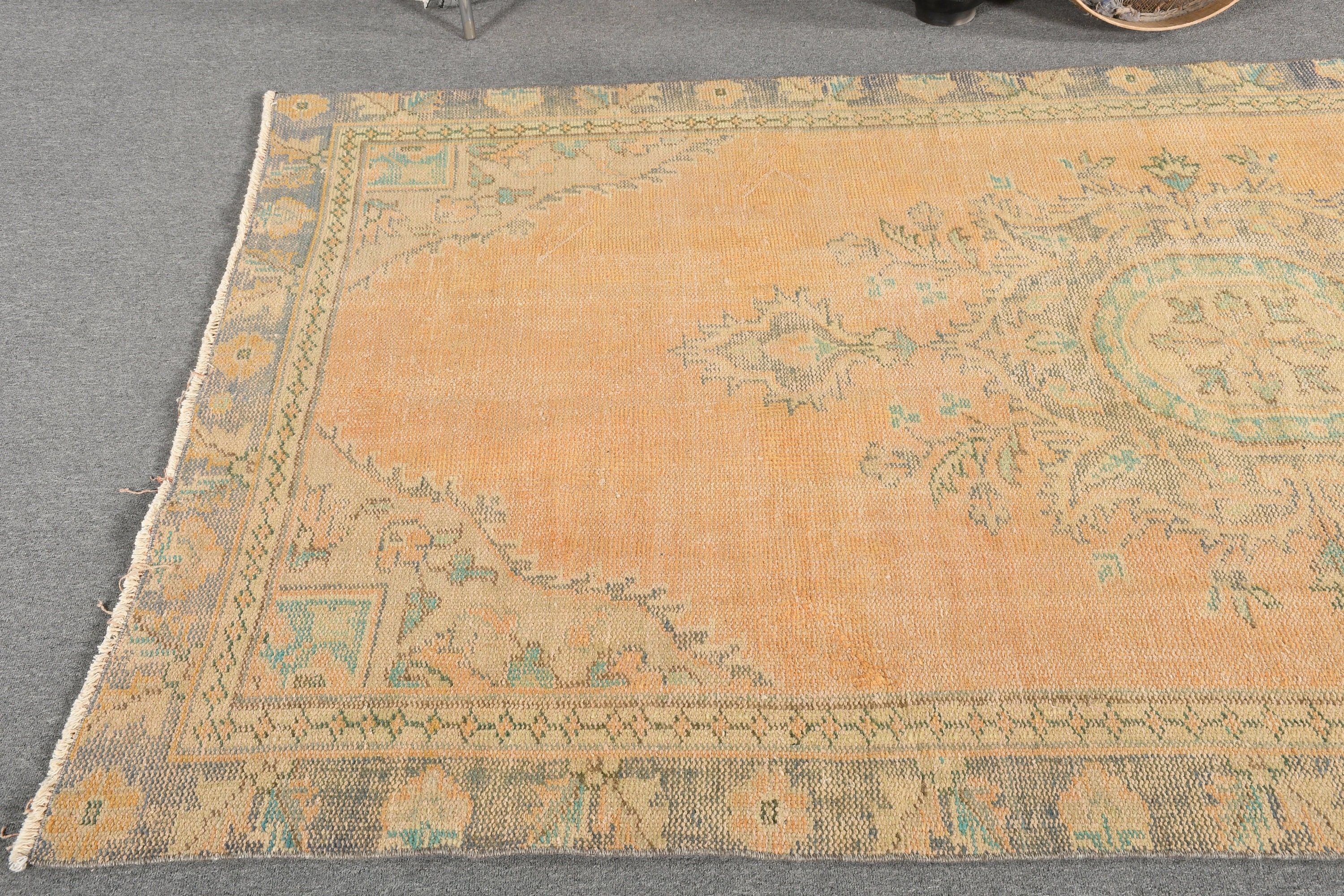 Salon Rug, Vintage Rug, Dining Room Rugs, Bright Rug, 4.8x8.9 ft Large Rugs, Turkish Rugs, Wool Rug, Yellow Oriental Rugs