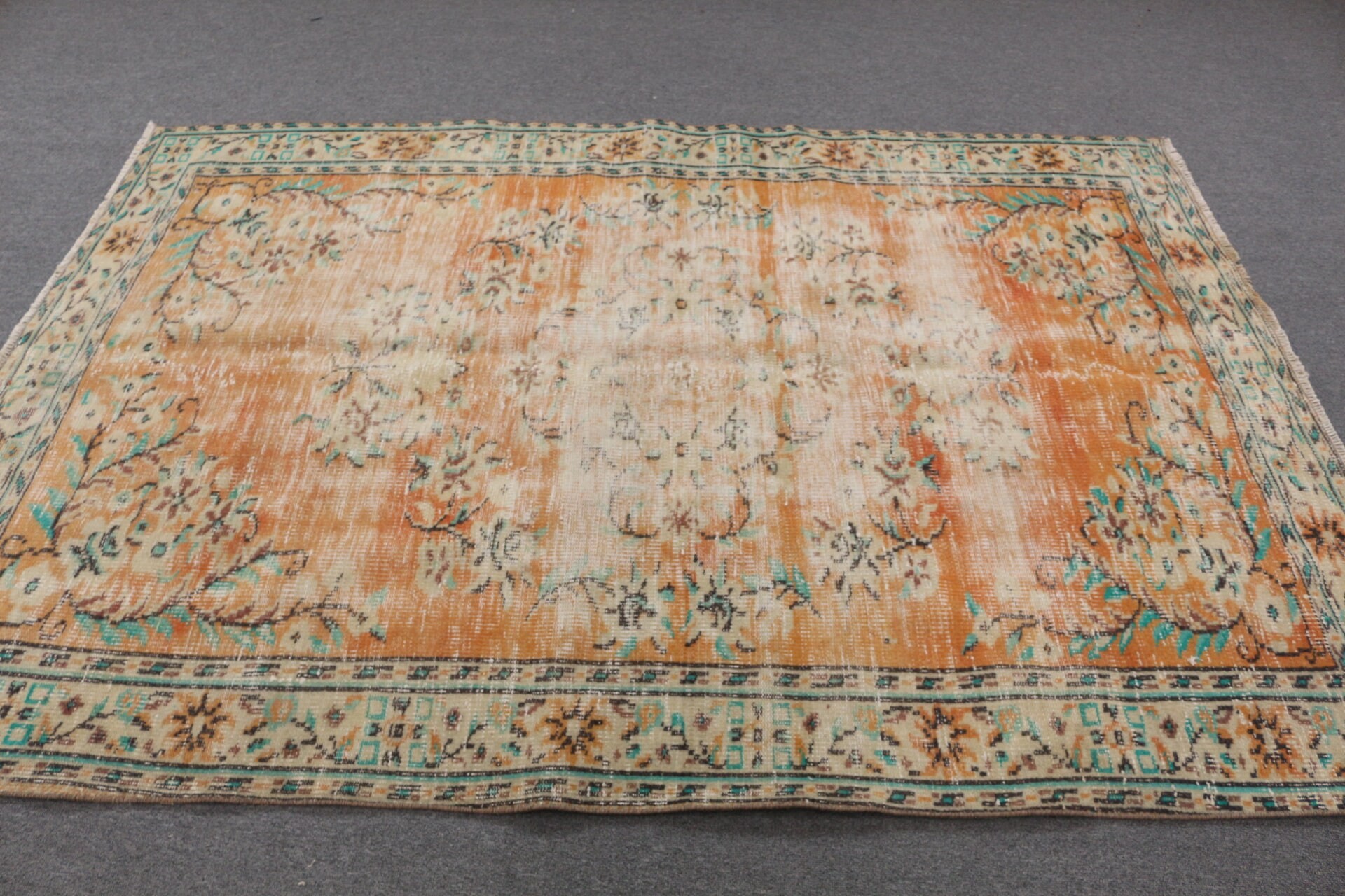 Türk Halısı, Oturma Odası Halıları, 5.1x7.3 ft Alan Halıları, Vintage Halı, Turuncu Mutfak Halısı, Fas Halısı, Mutfak Halısı, Oturma Odası Halıları