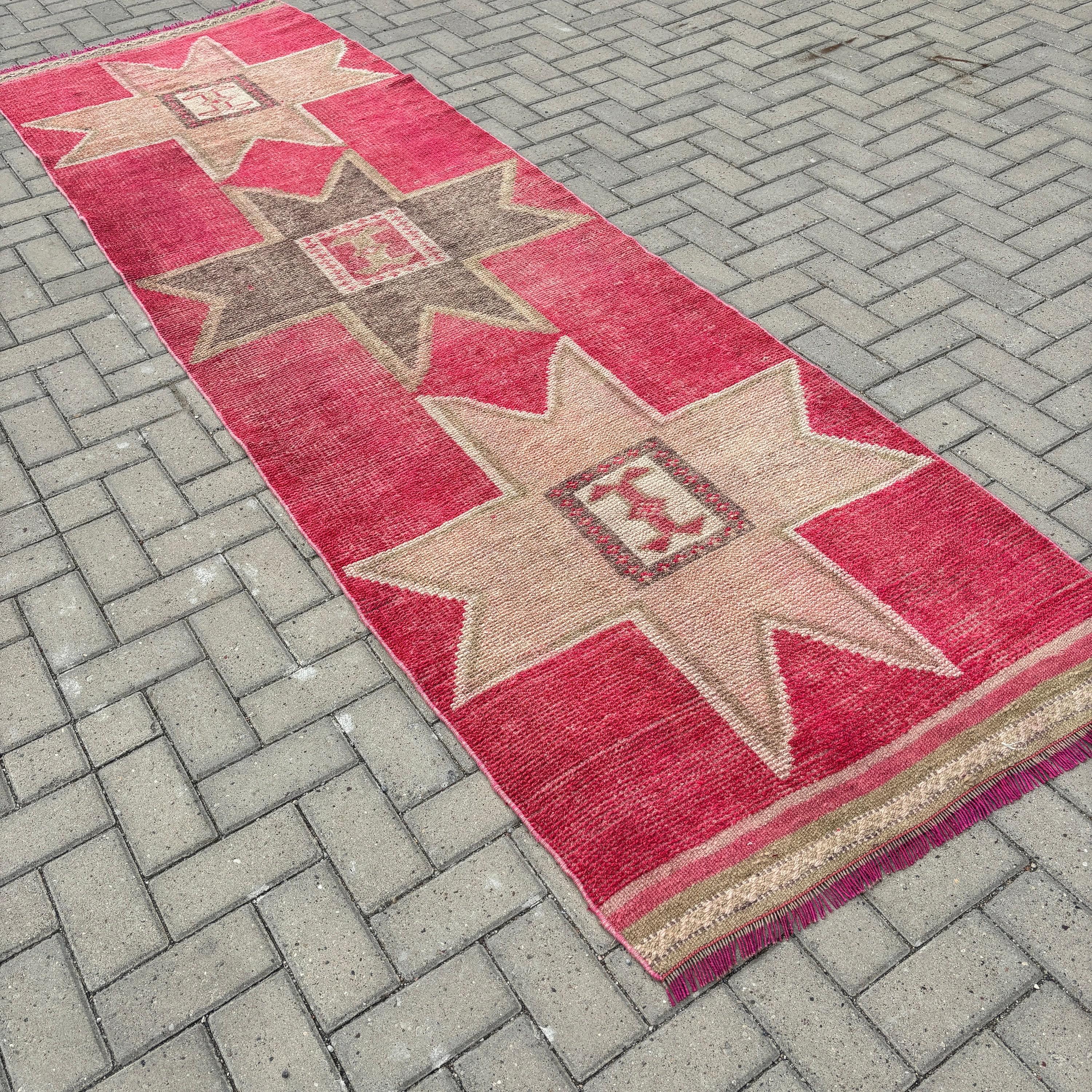 Koridor Halıları, Geometrik Halı, Türk Halısı, Vintage Halı, 3.3x10.7 ft Runner Halıları, Pembe Mutfak Halısı, Beni Ourain Runner Halıları