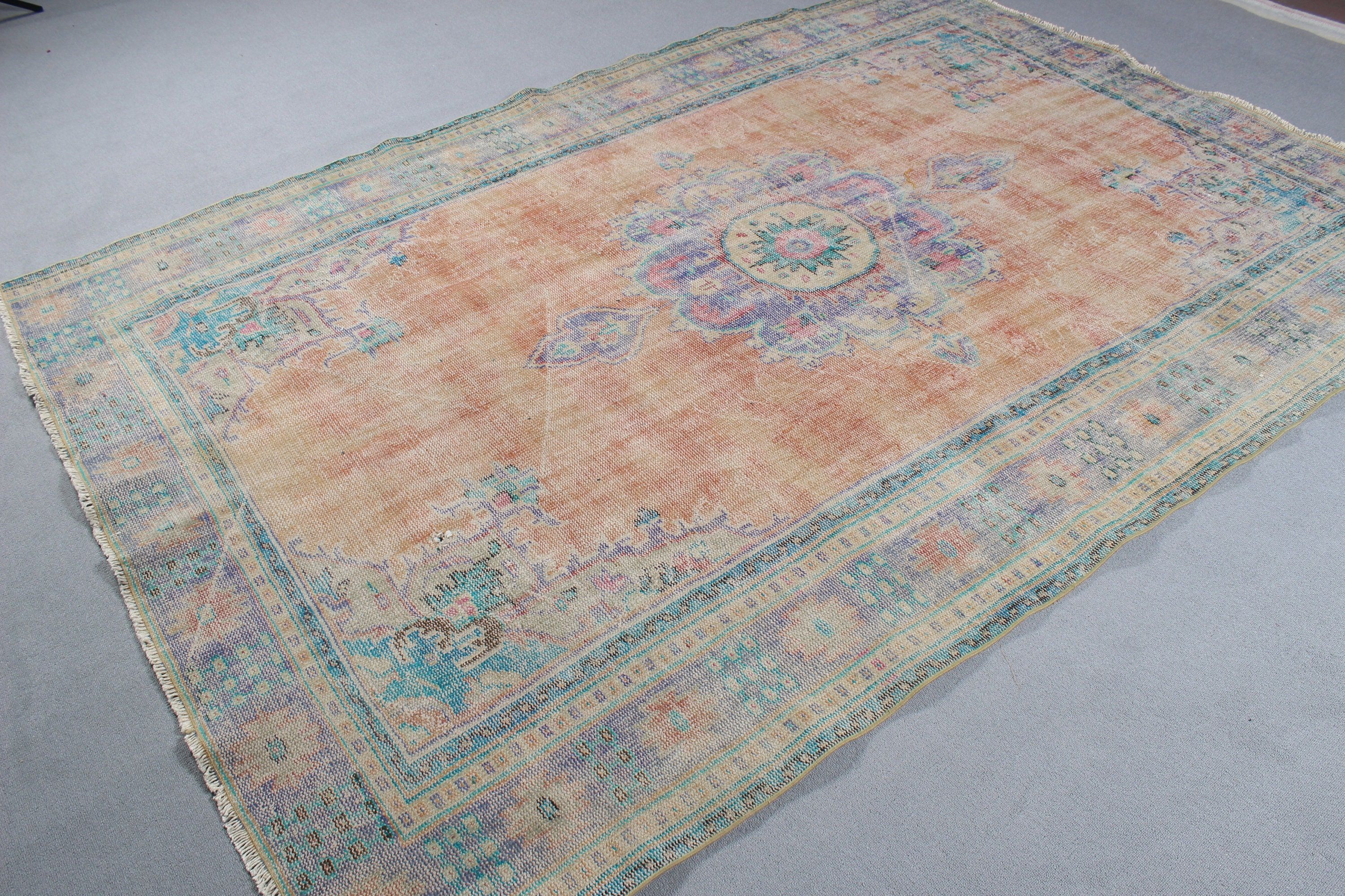 Turkish Rug, Large Boho Rugs, Dining Room Rug, Ethnic Rug, Vintage Rug, Yellow Oushak Rug, Oushak Rug, Statement Rug, 6.4x9.2 ft Large Rugs