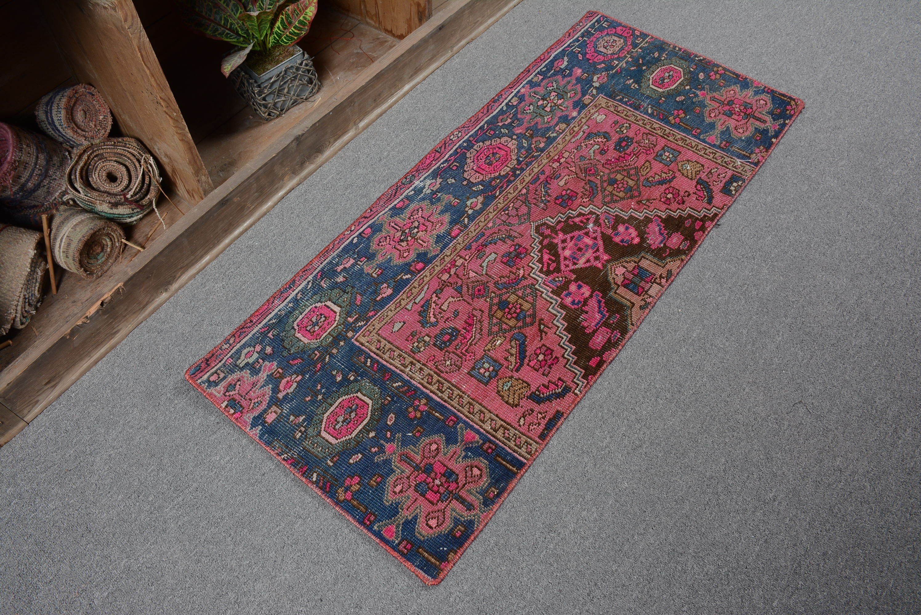 Vintage Rug, Bedroom Rug, Wall Hanging Rug, Car Mat Rug, Oriental Rugs, Pink Antique Rug, Flatweave Rug, Turkish Rugs, 1.6x3.7 ft Small Rug