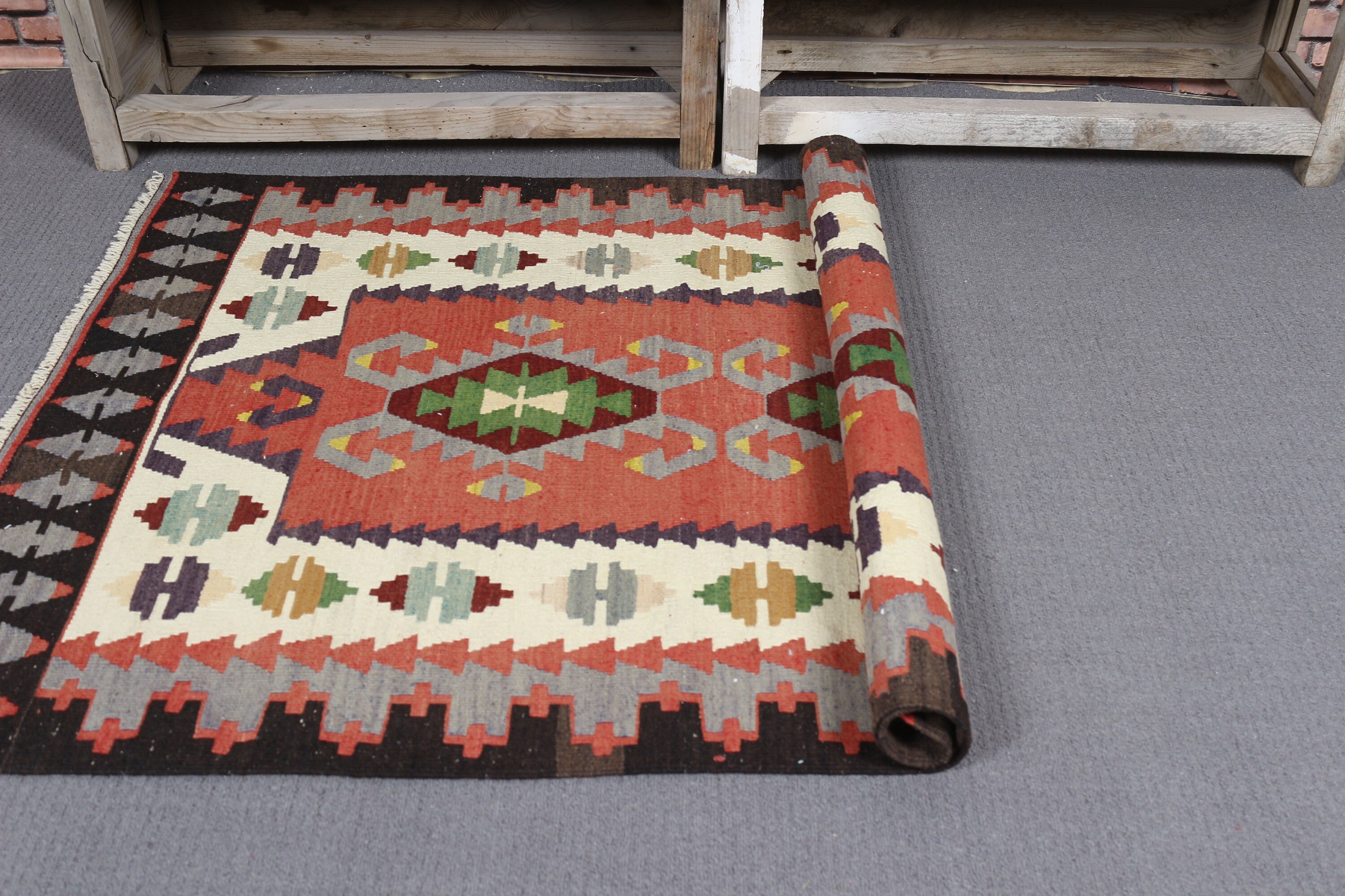 Turuncu Oushak Halı, Vintage Halı, Türk Halısı, 3.1x4.5 ft Küçük Halılar, Mutfak Halıları, Türkiye Halısı, Oryantal Halı, Kilim, Kapı Paspası Halısı, Yün Halıları