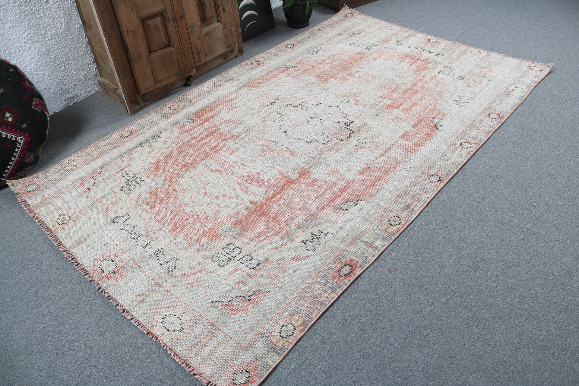 Vintage Rug, 5x8.2 ft Large Rugs, Flatweave Rug, Turkish Rug, Dining Room Rugs, Large Boho Rug, Orange Antique Rugs, Oriental Rug