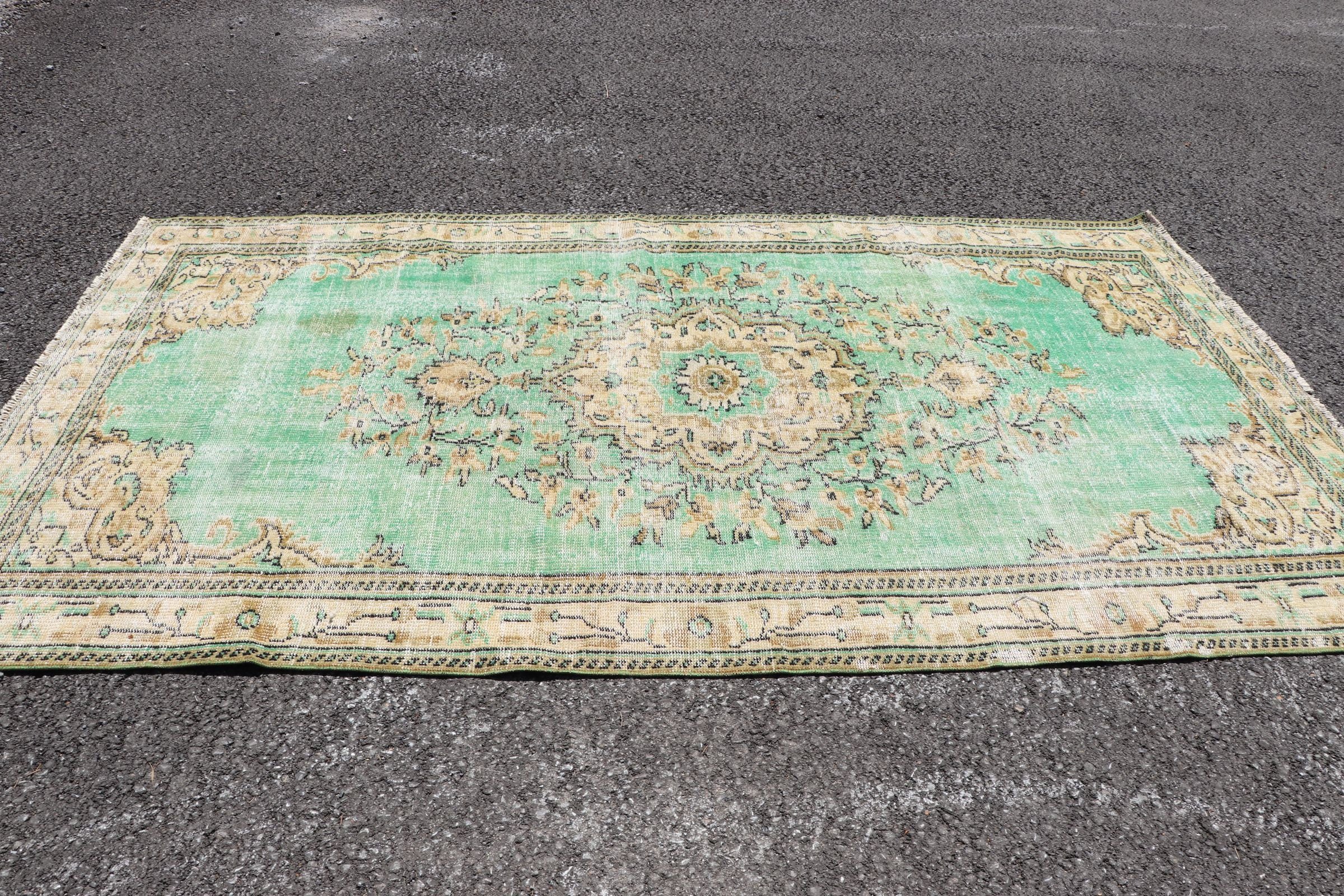 Turkish Rugs, Living Room Rugs, Vintage Rug, Wool Rugs, Green Home Decor Rug, Hand Woven Rug, Antique Rug, Salon Rug, 5.2x9.3 ft Large Rugs