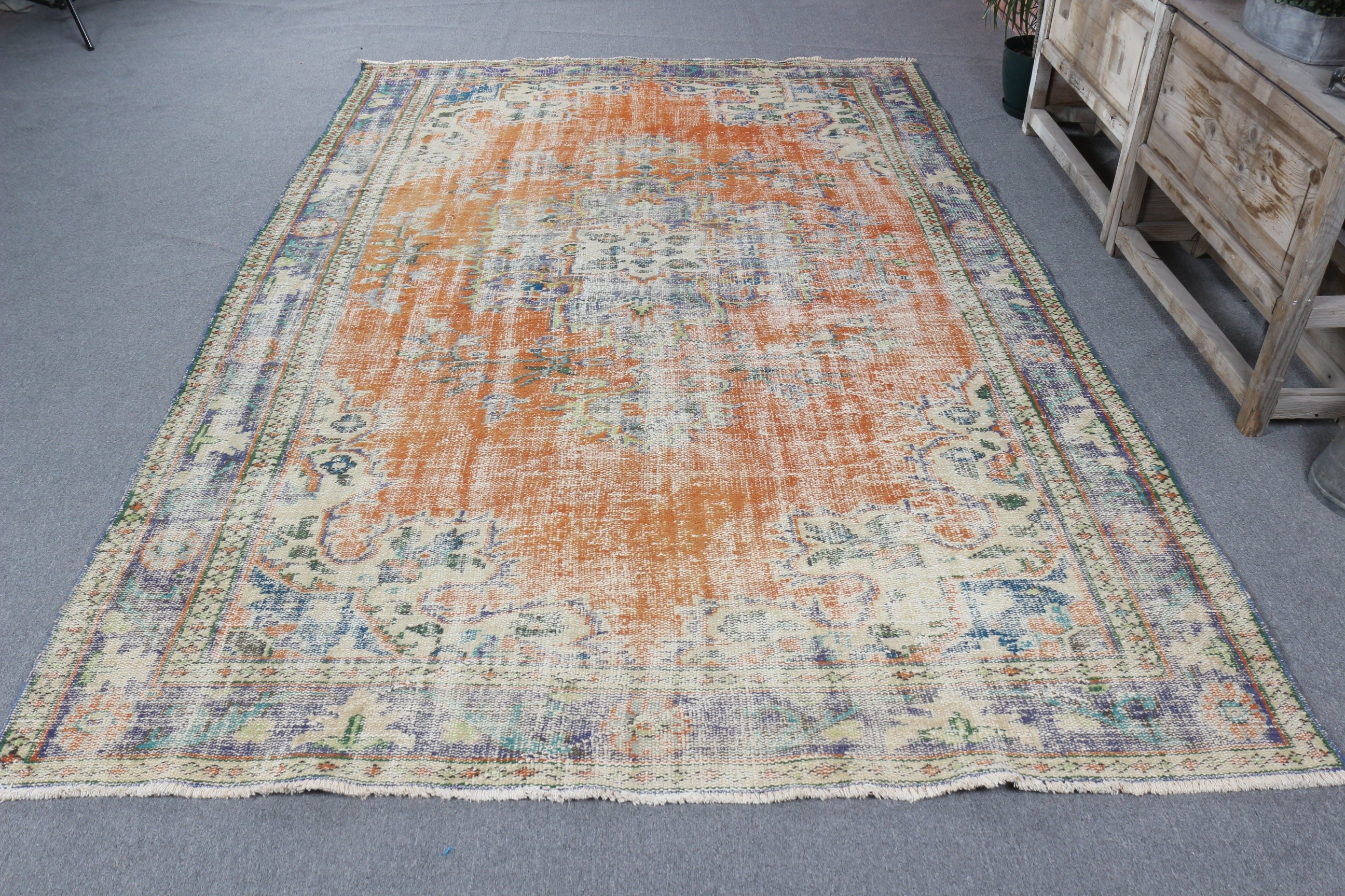 6.3x9.7 ft Large Rugs, Large Vintage Rugs, Vintage Rugs, Orange Oushak Rugs, Living Room Rugs, Turkish Rug, Kitchen Rugs