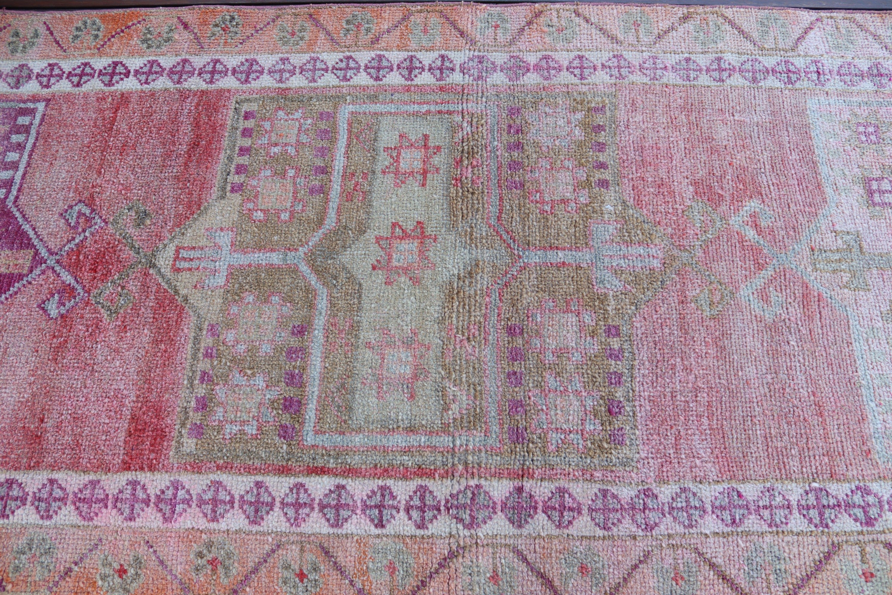 Geometric Rugs, Vintage Rug, Red Antique Rug, Rugs for Stair, Hallway Rug, 2.9x14.4 ft Runner Rugs, Kitchen Rug, Oushak Rugs, Turkish Rug