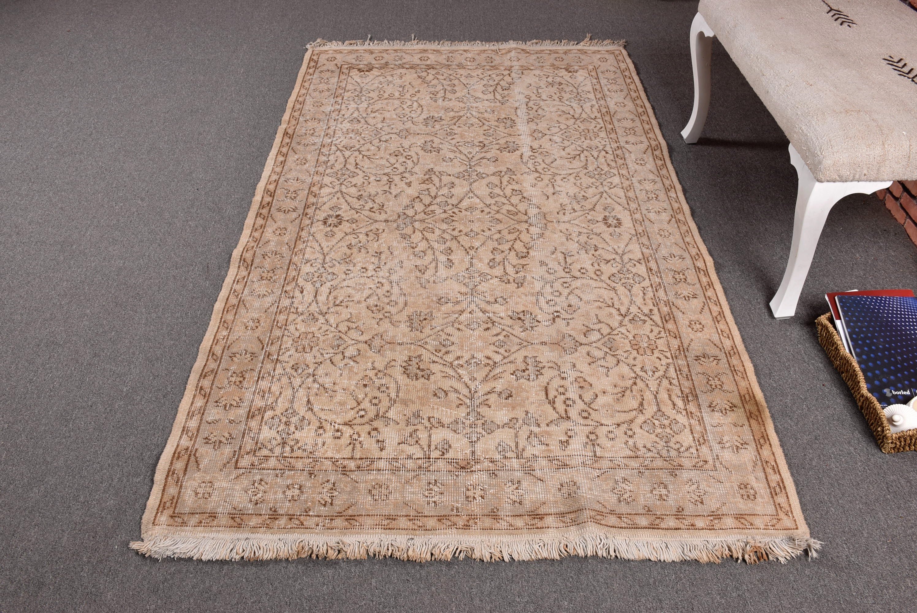 Anadolu Halıları, Boho Bölge Halıları, Bej Yatak Odası Halısı, Türk Halısı, 3,9x7 ft Alan Halısı, Vintage Halı, Oturma Odası Halıları, Antika Halılar