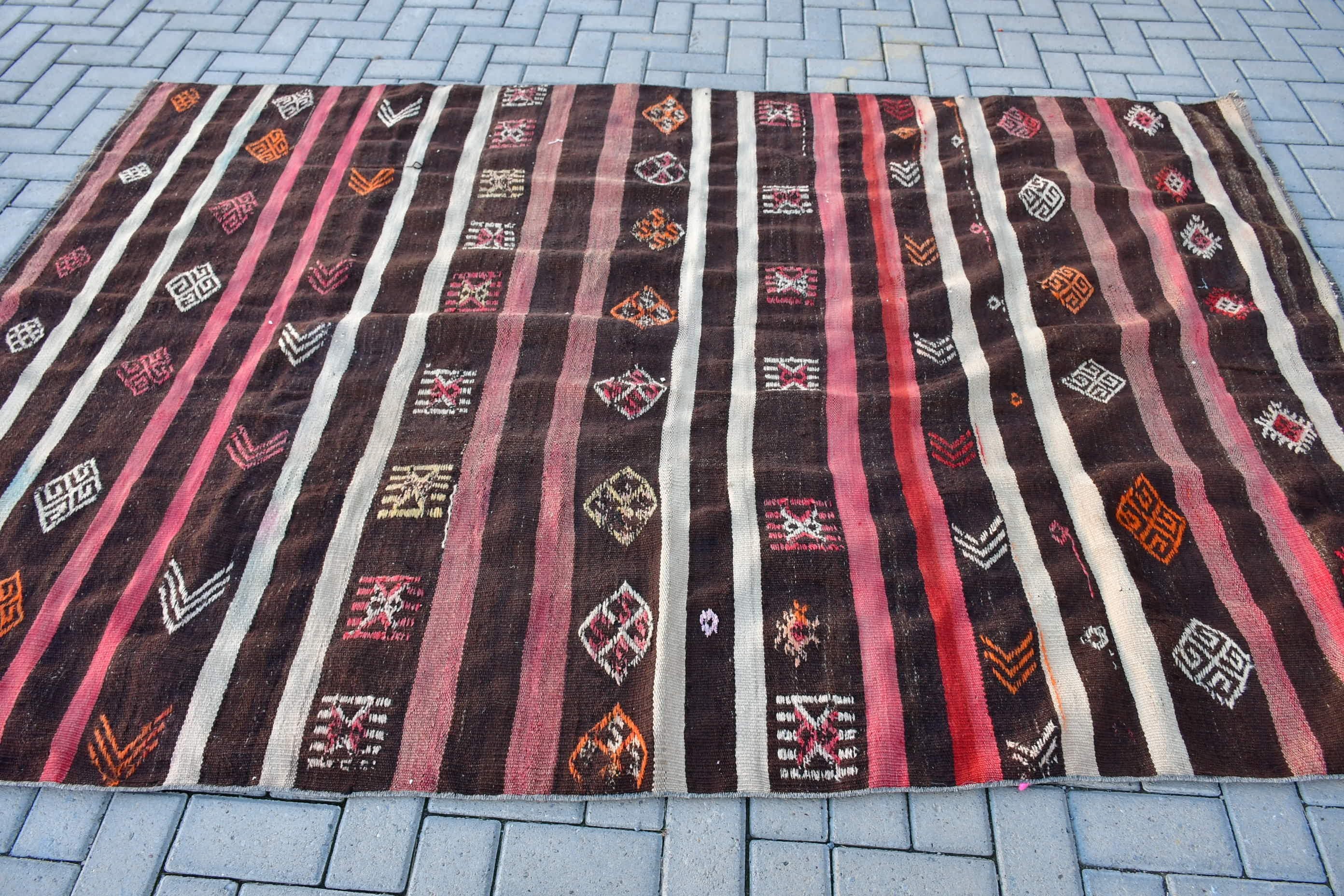 Bohemian Rug, 5.9x8.8 ft Large Rugs, Vintage Rugs, Brown Floor Rug, Bedroom Rug, Anatolian Rugs, Turkish Rug, Kilim, Living Room Rug