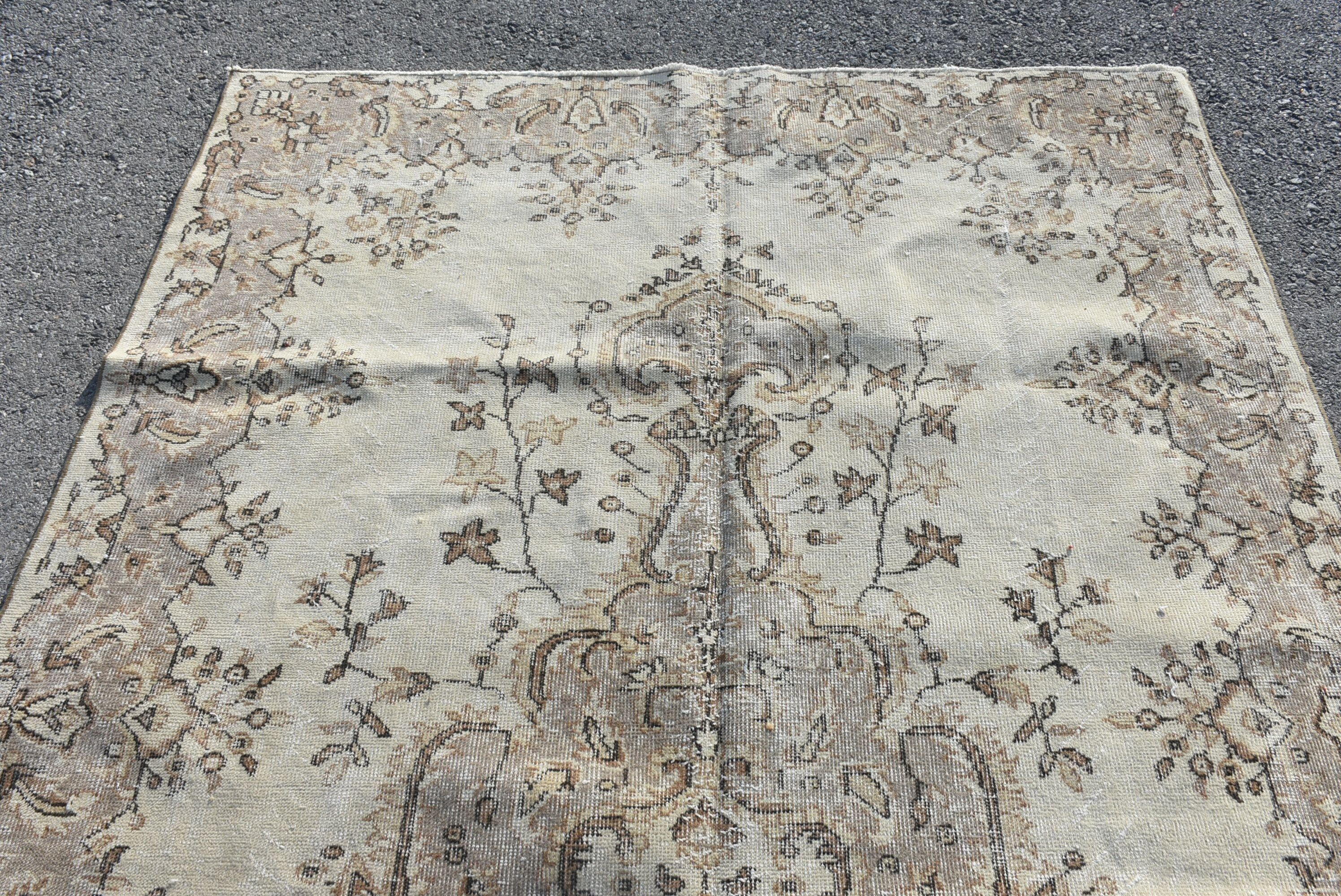 Living Room Rug, Vintage Rug, Rugs for Bedroom, Oushak Rug, Cool Rugs, Salon Rug, Turkish Rug, 5.2x9.4 ft Large Rugs, Beige Oriental Rug