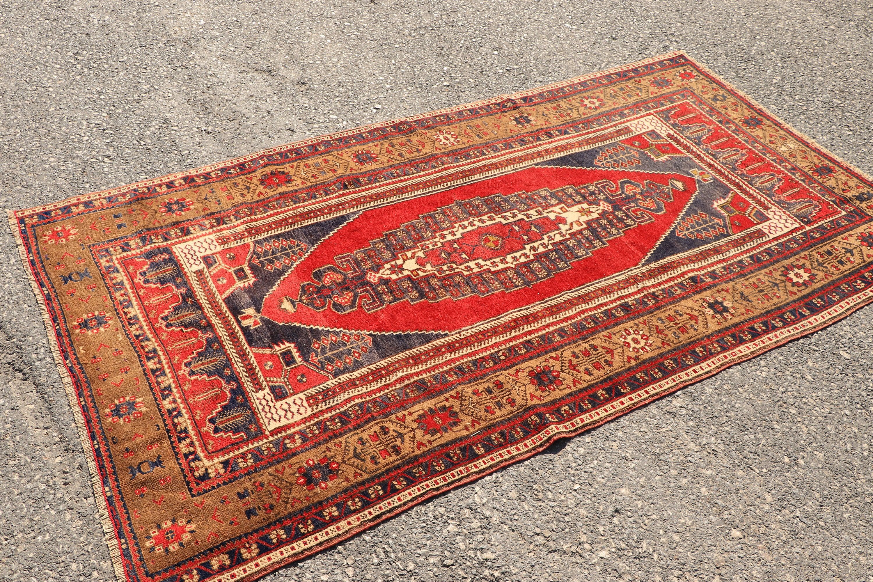 Old Rug, Oriental Rugs, Floor Rugs, Vintage Rugs, Indoor Rug, Turkish Rug, Red  3.9x7.3 ft Area Rug, Living Room Rug