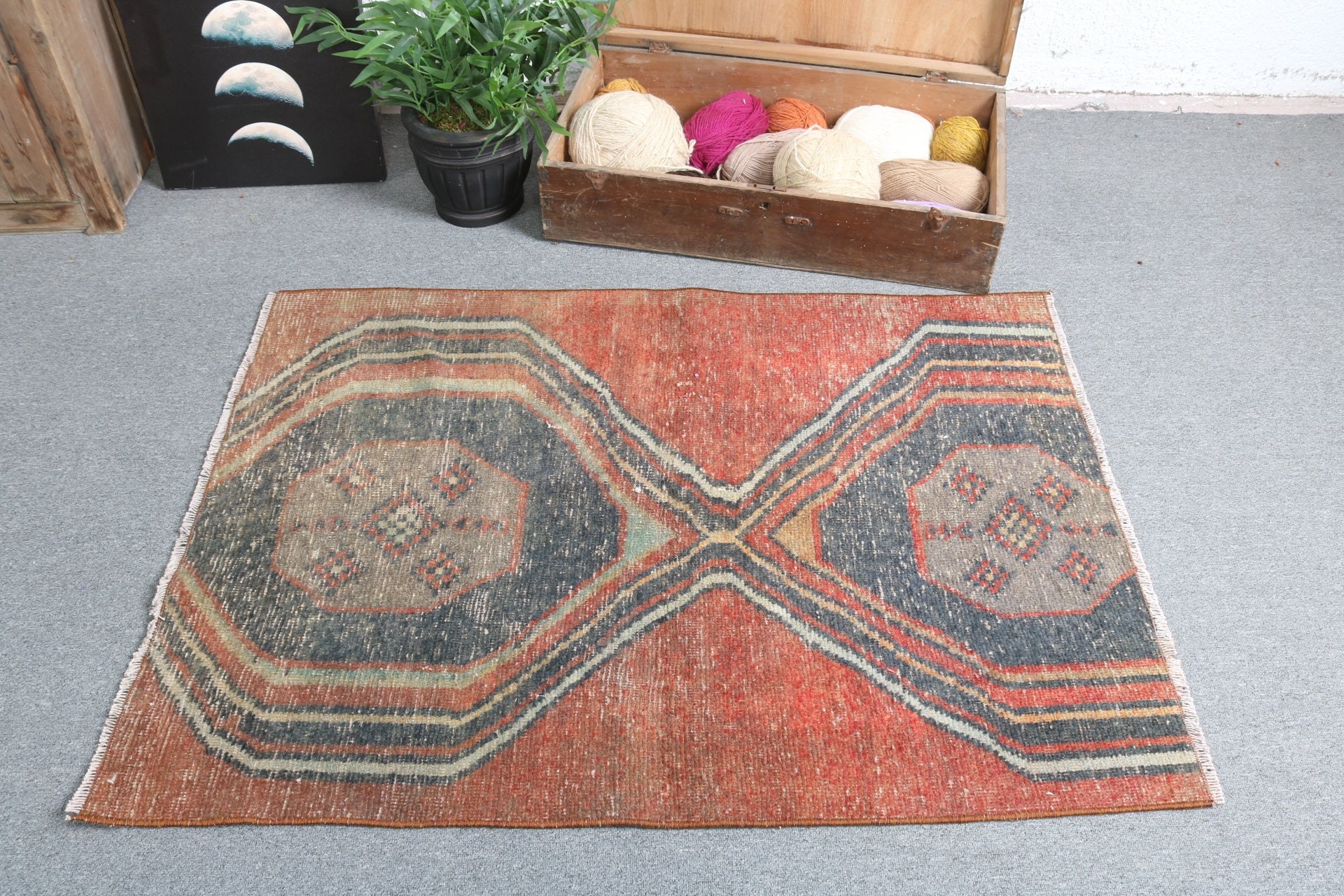 Duvara Asılı Halı, Vintage Halı, Küçük Boho Halı, Kırmızı Düz ​​Dokuma Halılar, Türk Halıları, 3x4 ft Küçük Halılar, Ev Dekorasyonu Halıları, Geometrik Halı