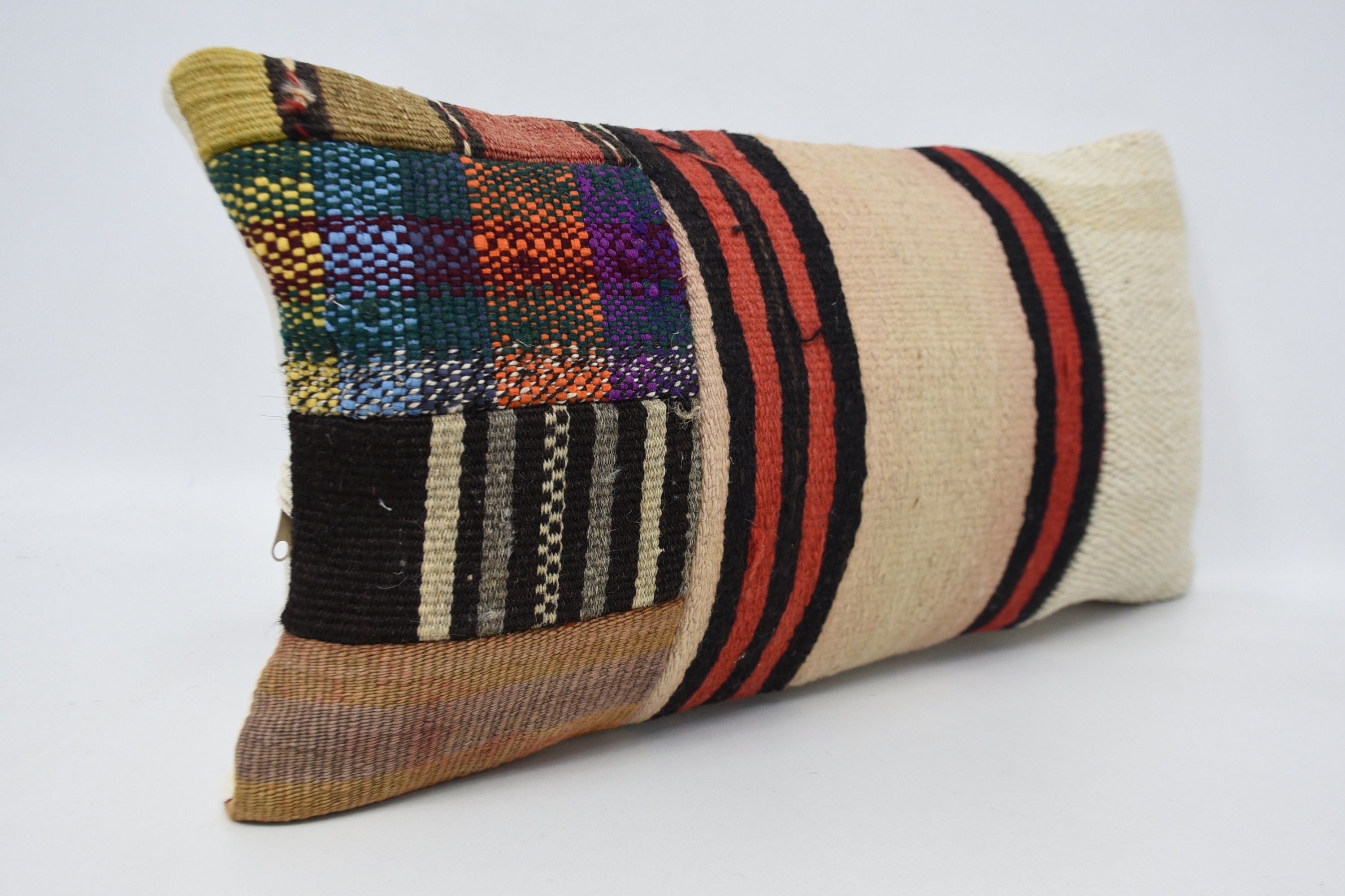 Pillow for Couch, Colorful Pillow, Vintage Kilim Pillow, Morroccon Kilim Cushion Pillow Sham, 12"x24" White Cushion, Pillow for Sofa