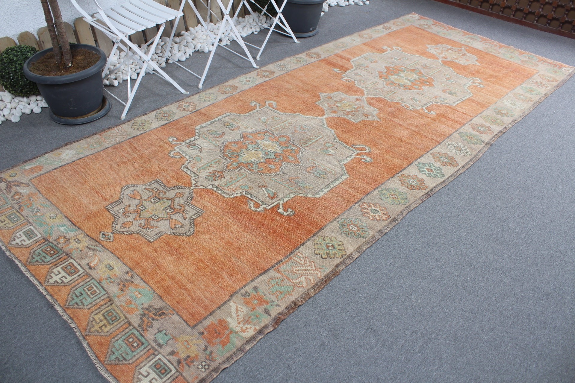 Dining Room Rugs, Orange Antique Rug, Wool Rug, Oushak Rug, Vintage Rug, Salon Rug, Turkish Rugs, 4.8x11.5 ft Large Rugs, Rugs for Bedroom