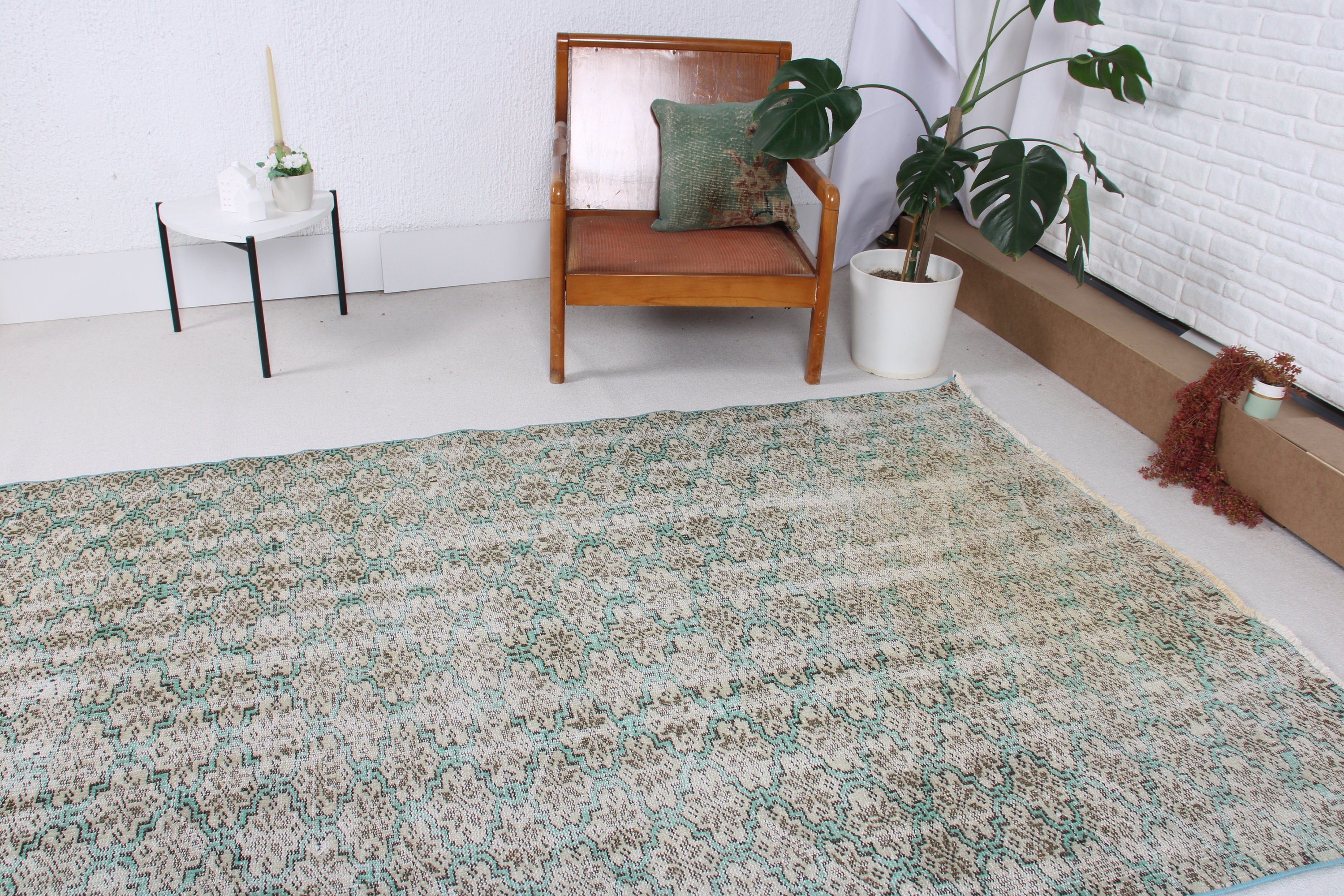 Home Decor Rugs, Vintage Rugs, Oushak Area Rug, 4.7x8.3 ft Area Rugs, Turkish Rugs, Green Home Decor Rugs, Nursery Rugs