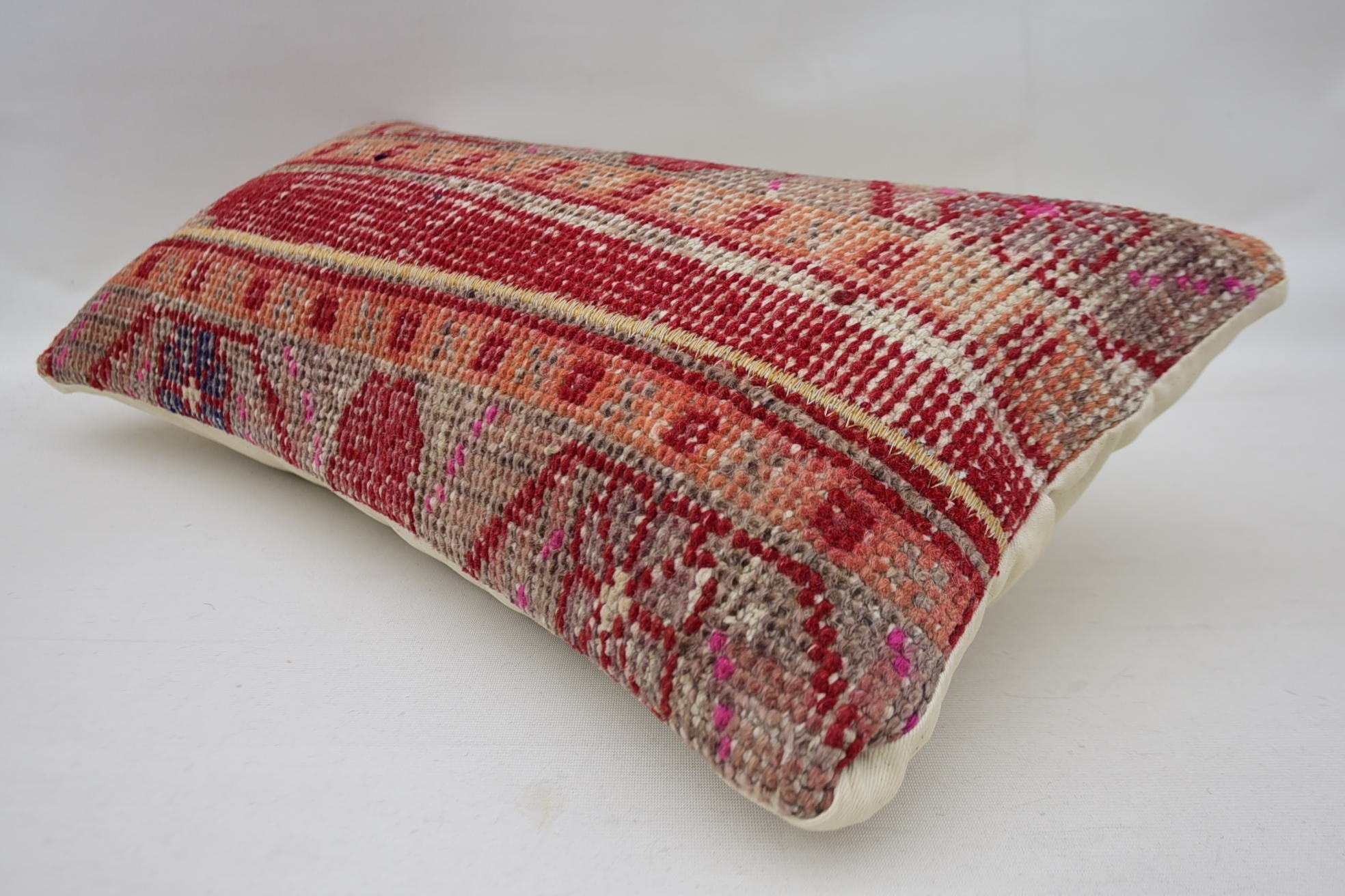 Home Decor Pillow, 12"x24" Red Pillow Cover, Cozy Throw Pillow Cover, Turkish Corner Cushion Cover, Pillow for Couch, Kilim Cushion Sham