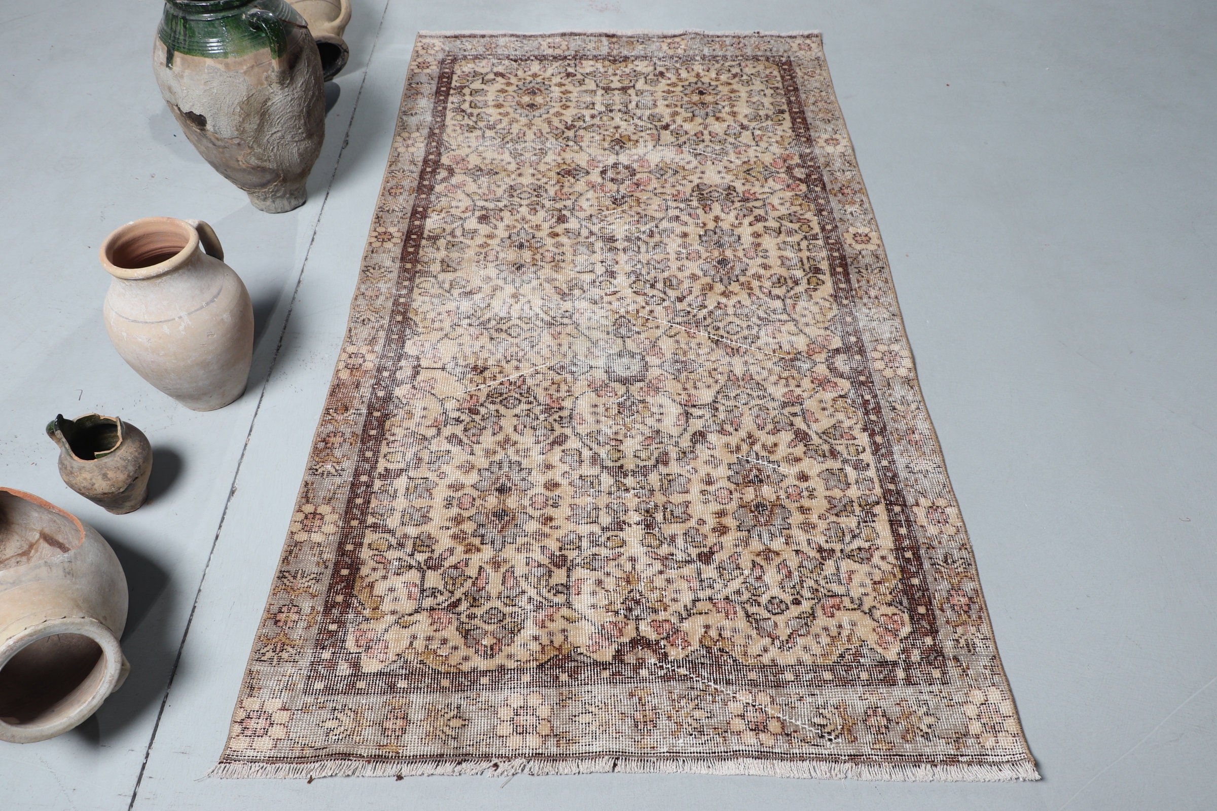 Bedroom Rugs, Indoor Rug, Anatolian Rug, Wool Rugs, Beige Antique Rug, Farmhouse Decor Rug, Vintage Rugs, 3.6x6.7 ft Area Rugs, Turkish Rug