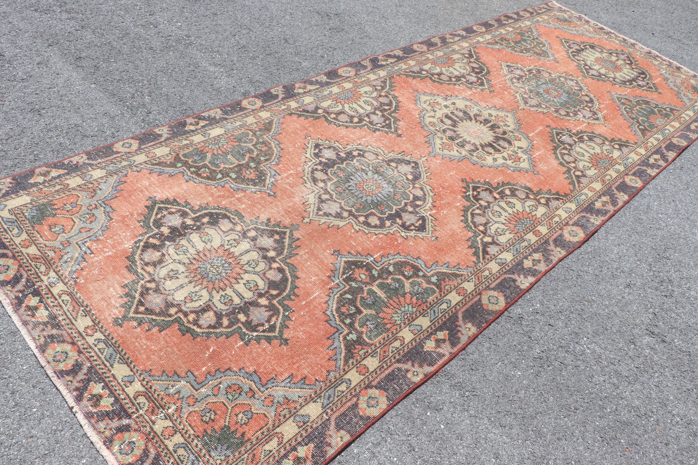 Antique Rug, Bedroom Rug, 4.3x12 ft Runner Rug, Kitchen Rug, Turkish Rugs, Orange Wool Rug, Vintage Rugs, Stair Rug, Rugs for Kitchen