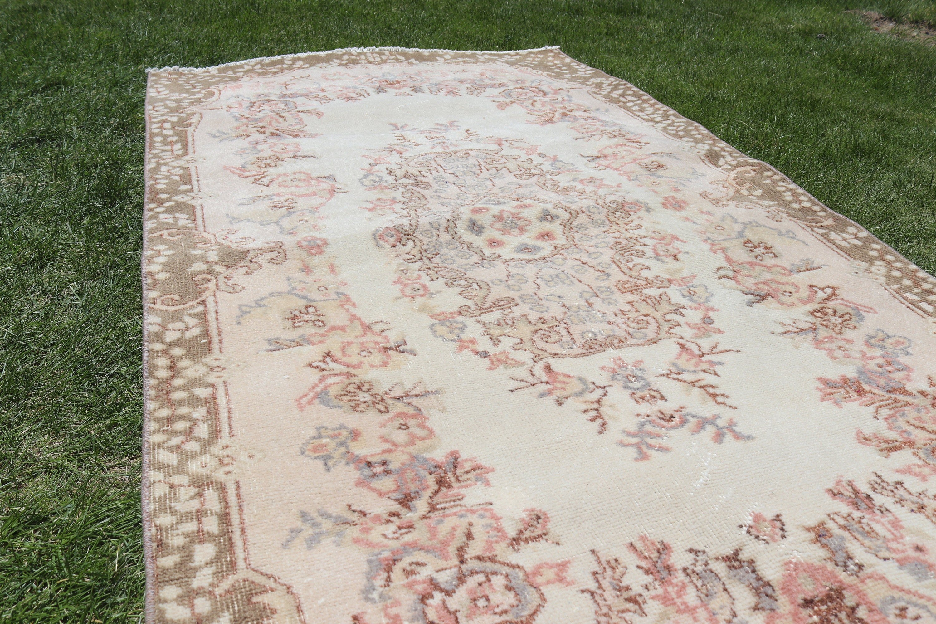 Boho Halı, Türk Halısı, Düz Dokuma Halı, 3,8x6,8 ft Alan Halıları, Bej Yün Halı, Vintage Halılar, El Yapımı Halı, İç Mekan Halıları, Mutfak Halıları