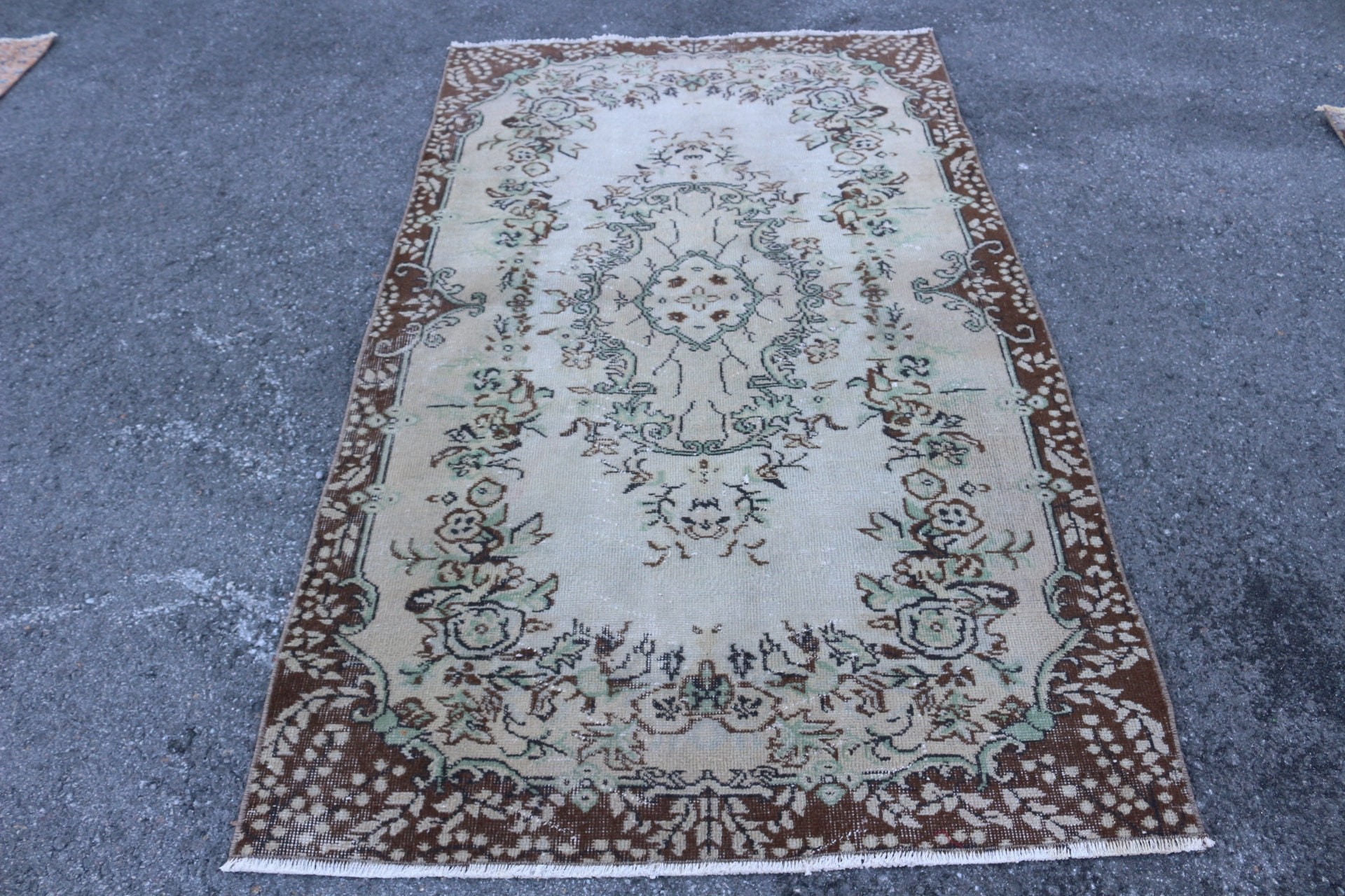 Nursery Rug, Turkish Rugs, Green Oushak Rugs, Floor Rugs, Vintage Rug, Rugs for Area, 3.8x6.6 ft Area Rug, Dining Room Rug