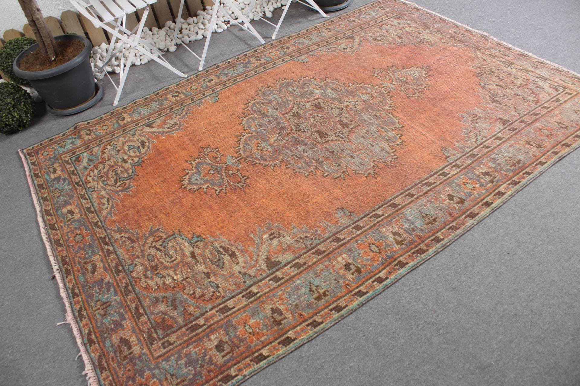 Orange Moroccan Rug, Rugs for Living Room, Dining Room Rugs, Oriental Rug, Turkish Rug, 5.5x8.2 ft Large Rug, Vintage Rug, Bedroom Rug