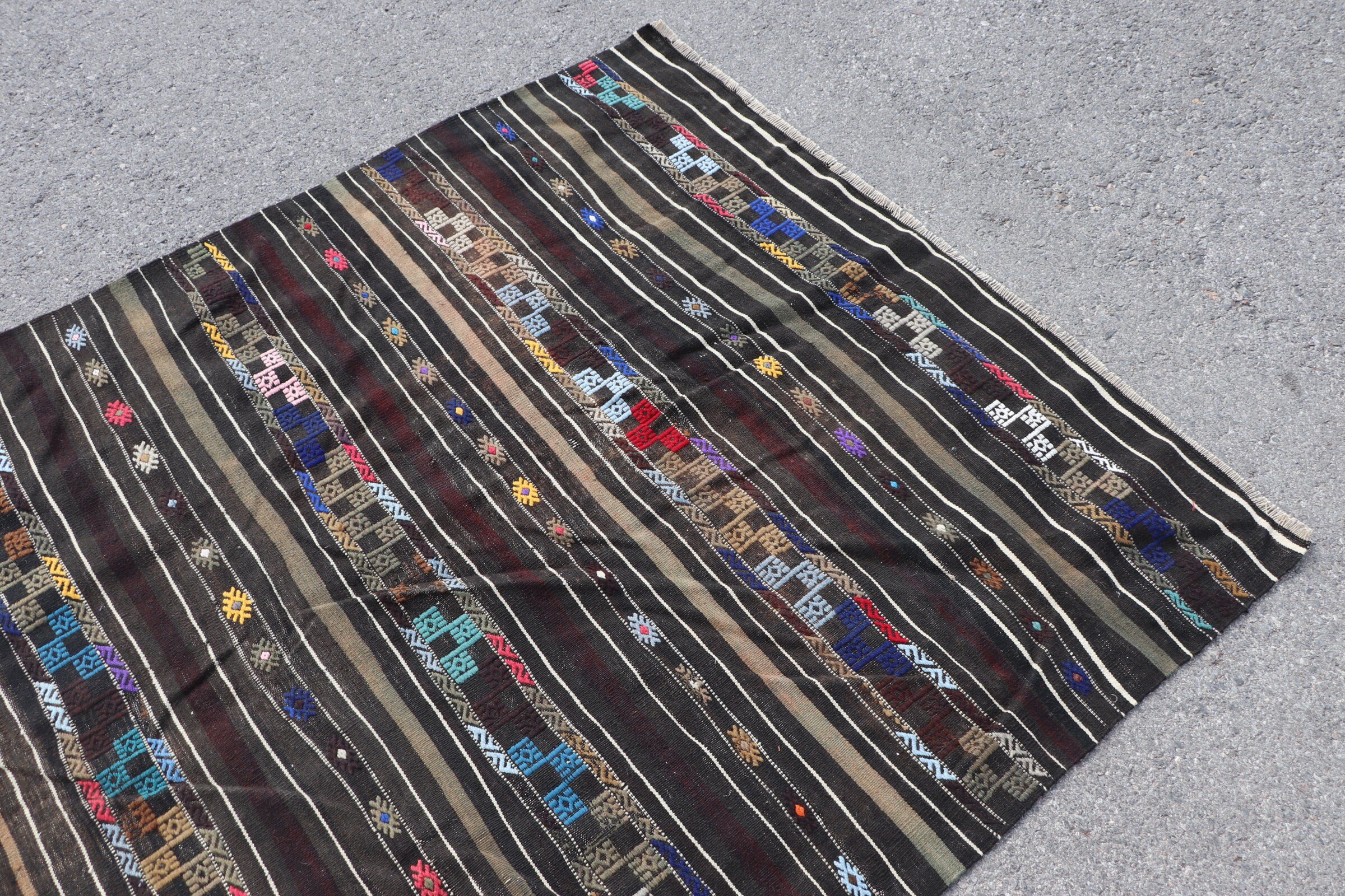 Turkish Rug, Cool Rug, Moroccan Rug, Bedroom Rug, Vintage Rugs, 4.7x7.6 ft Area Rugs, Kilim, Rugs for Bedroom, Turkey Rug, Black Wool Rug