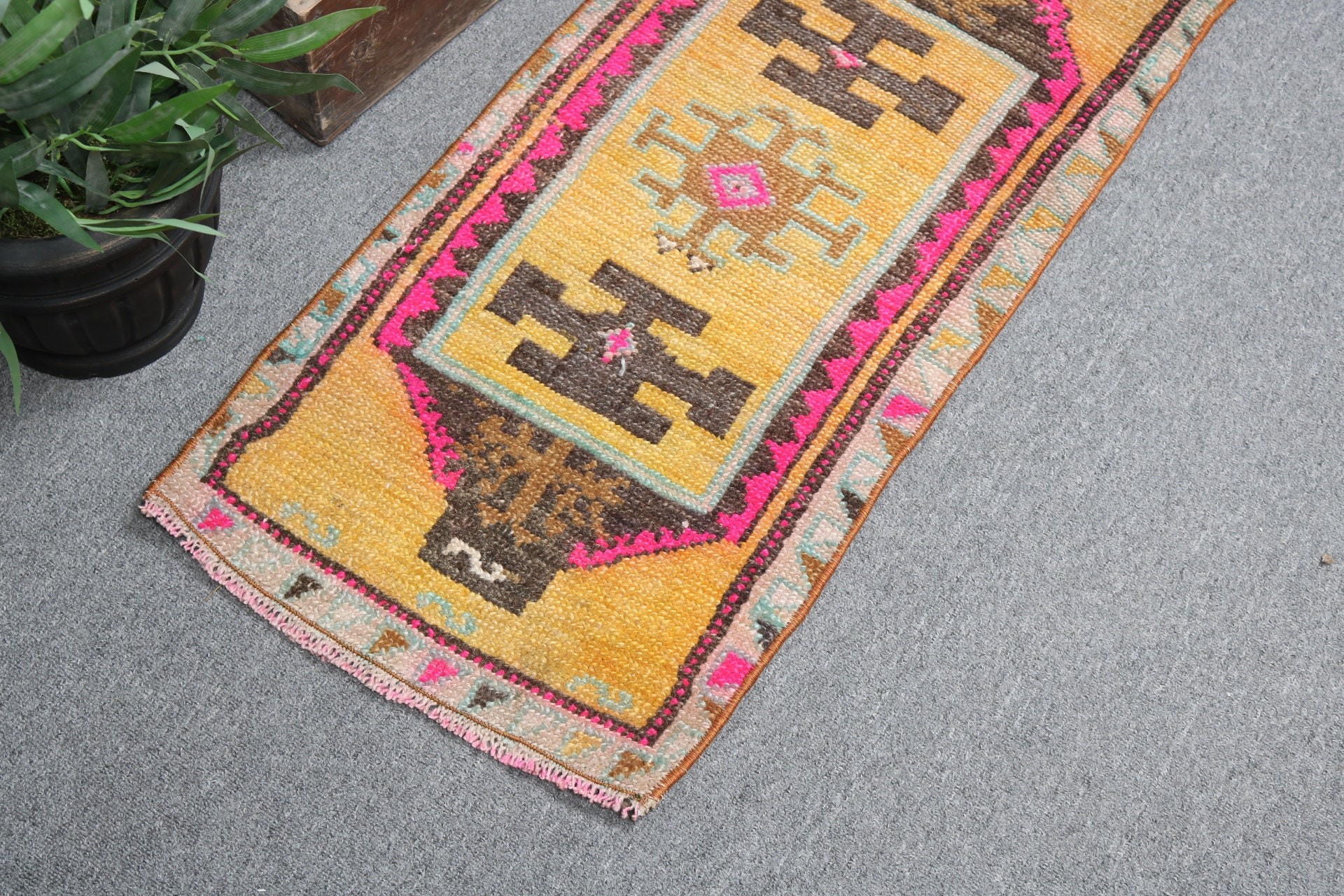 Yellow Cool Rug, Turkish Rug, Statement Rug, Entry Rugs, Handmade Rugs, Home Decor Rugs, 1.3x2.9 ft Small Rug, Bathroom Rug, Vintage Rugs