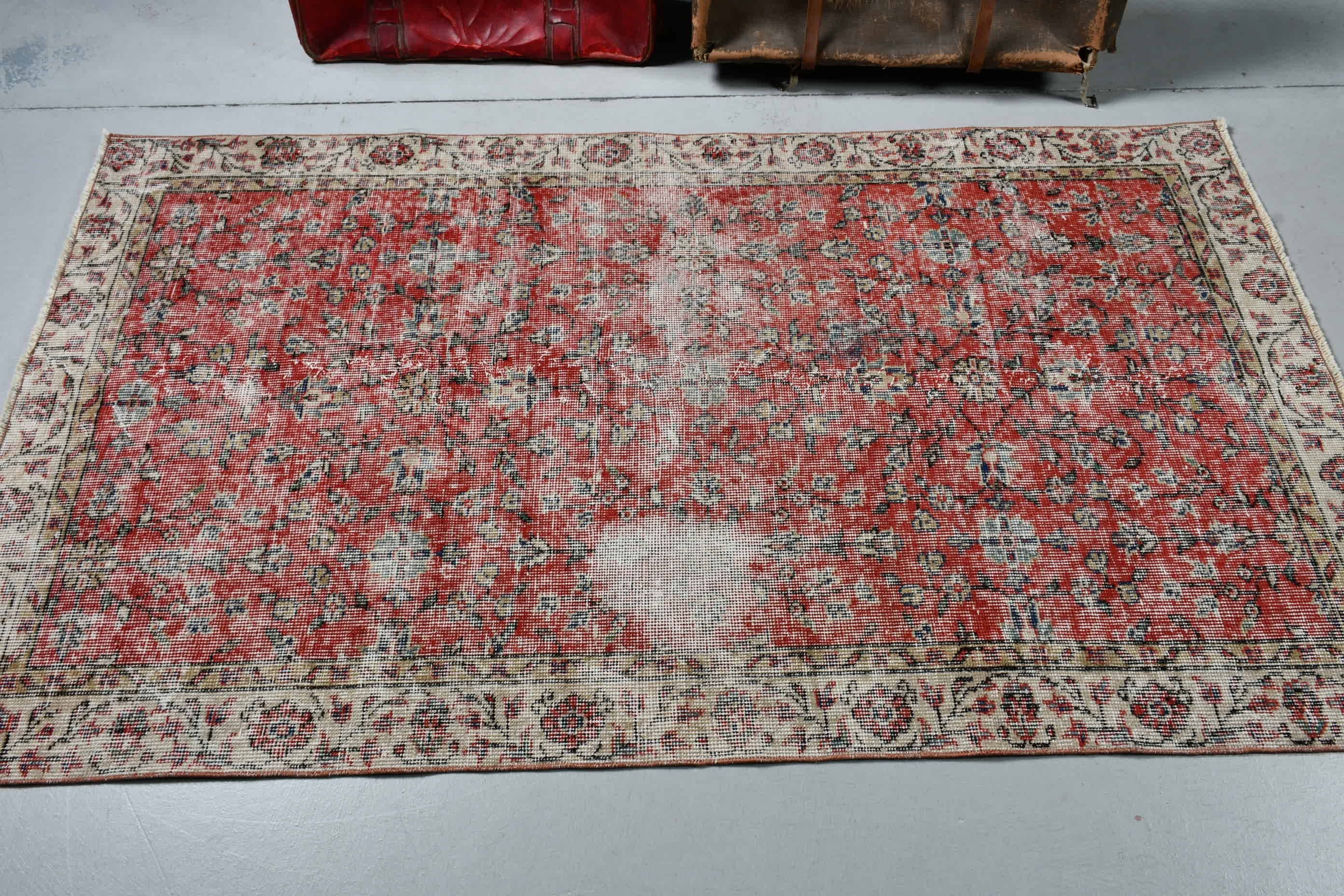 Bedroom Rug, Vintage Rug, Kitchen Rug, Red Antique Rugs, Turkish Rug, Floor Rug, 3.6x6.2 ft Accent Rug, Moroccan Rug, Rugs for Nursery