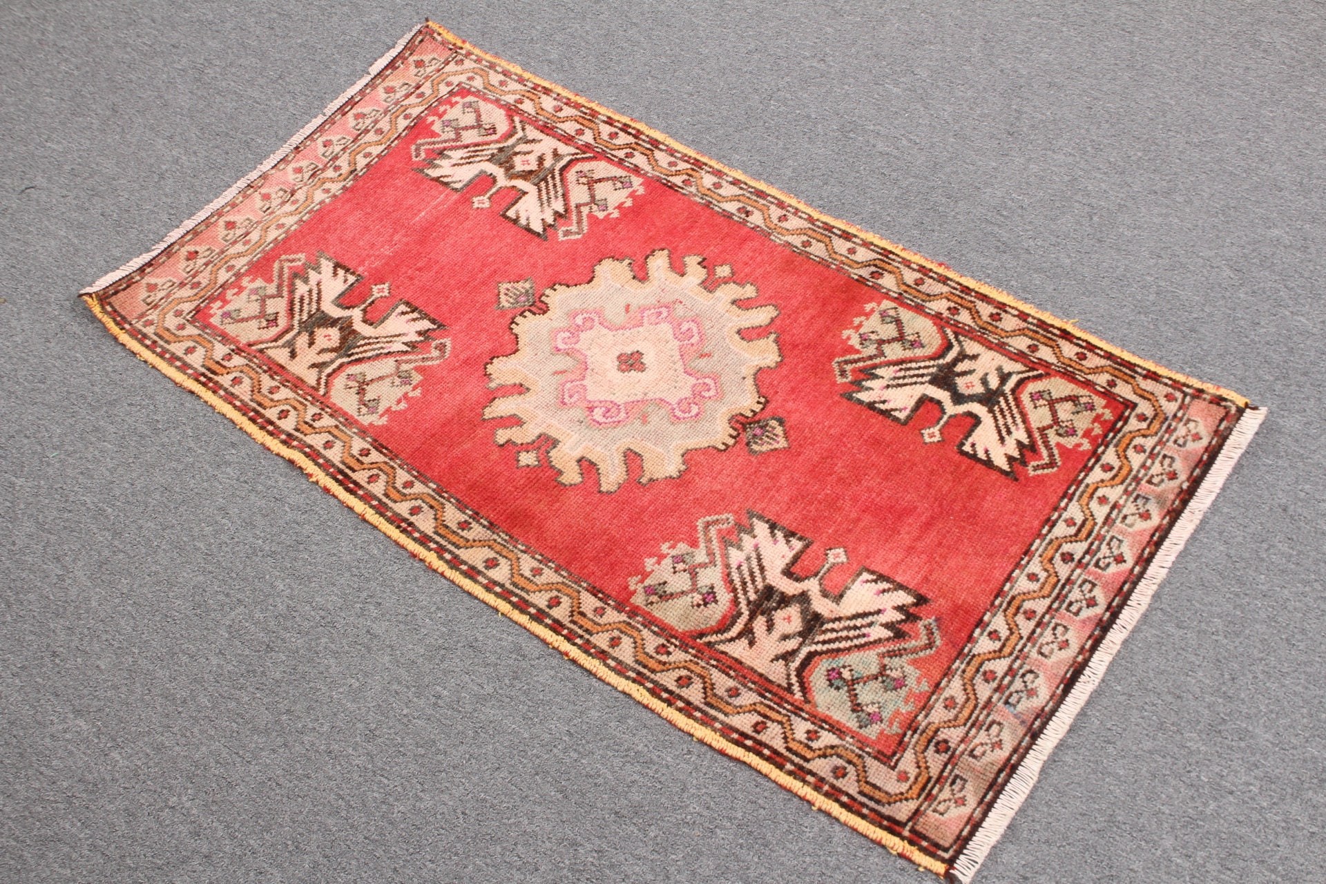 Entry Rugs, Turkish Rugs, Rugs for Bathroom, Vintage Rug, Pastel Rug, Red  1.8x3.4 ft Small Rug, Bedroom Rug