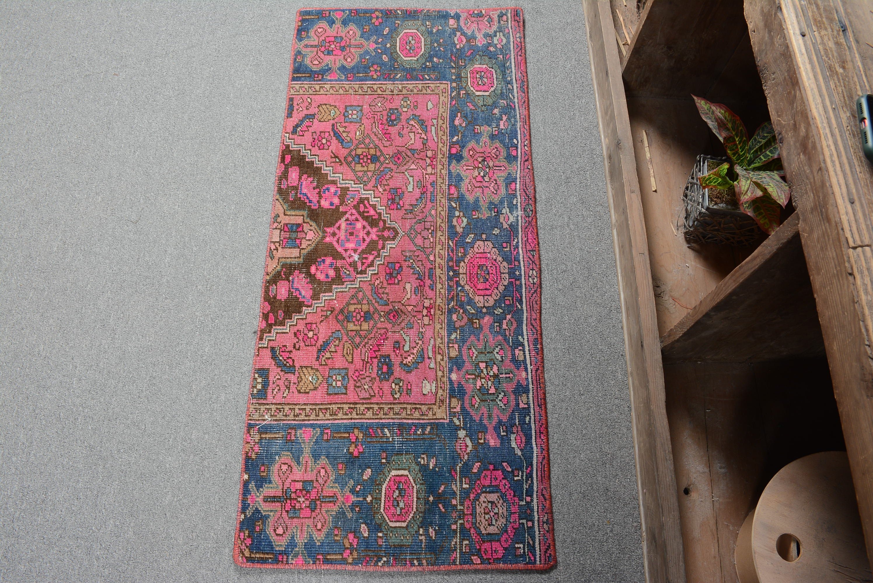 Vintage Rug, Bedroom Rug, Wall Hanging Rug, Car Mat Rug, Oriental Rugs, Pink Antique Rug, Flatweave Rug, Turkish Rugs, 1.6x3.7 ft Small Rug