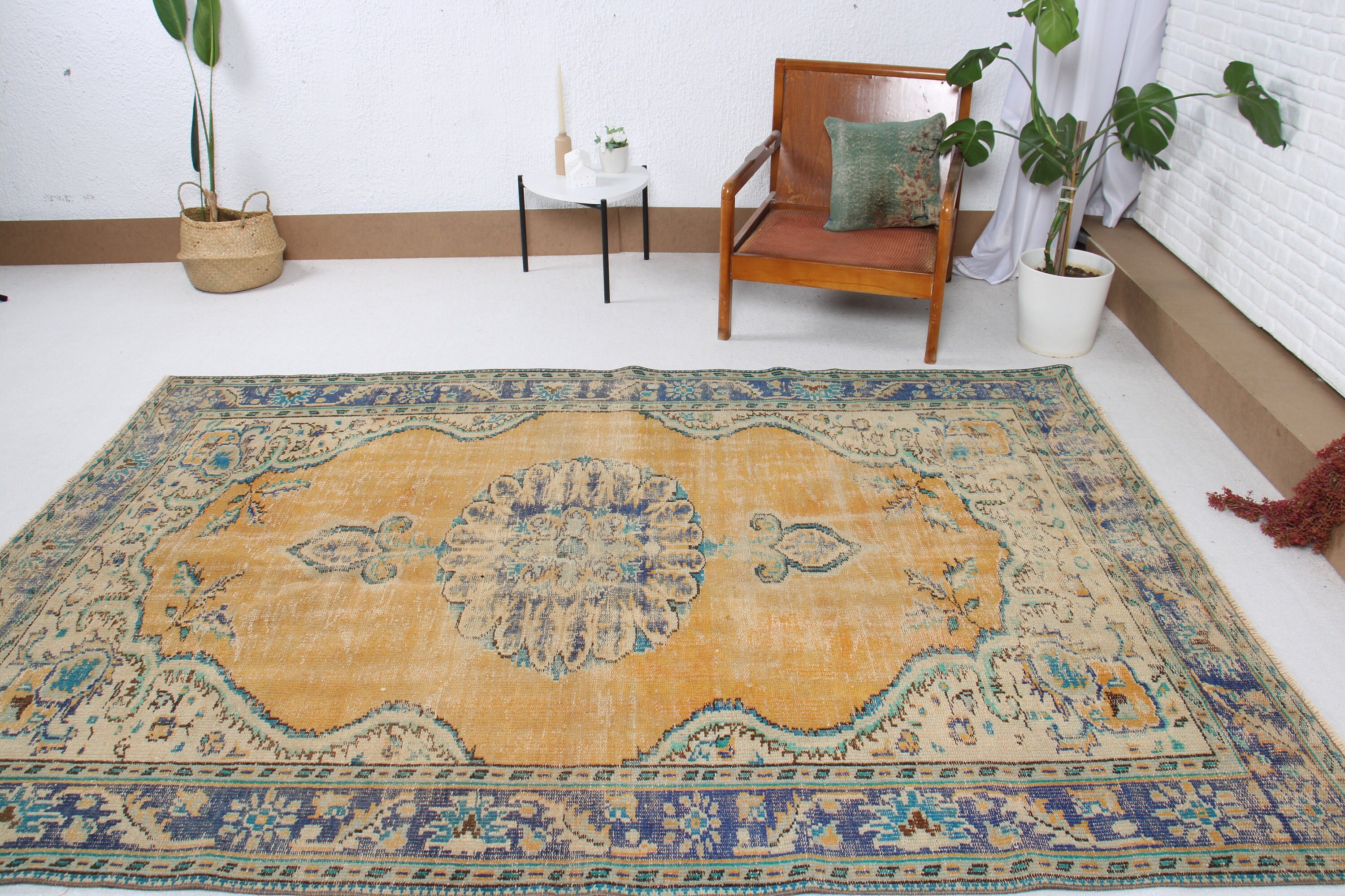 Türk Halıları, Vintage Halılar, Ev Dekorasyonu Halısı, Yatak Odası Halısı, Salon Halısı, Turuncu 6x8.7 ft Büyük Halılar, Salon Halıları