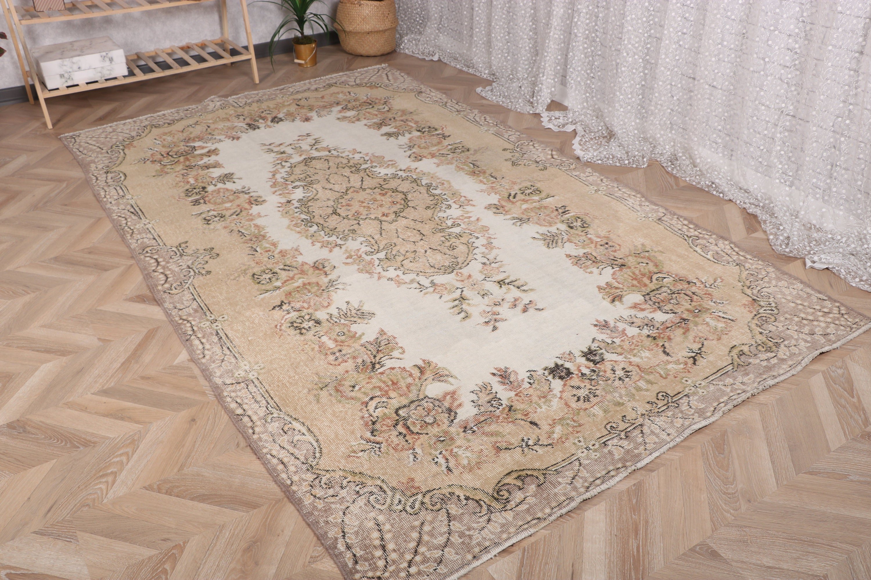 Turkish Rug, Kitchen Rugs, Living Room Rug, 5.5x9.1 ft Large Rug, Aesthetic Rug, Dining Room Rug, Luxury Rugs, Vintage Rugs, Beige Wool Rug