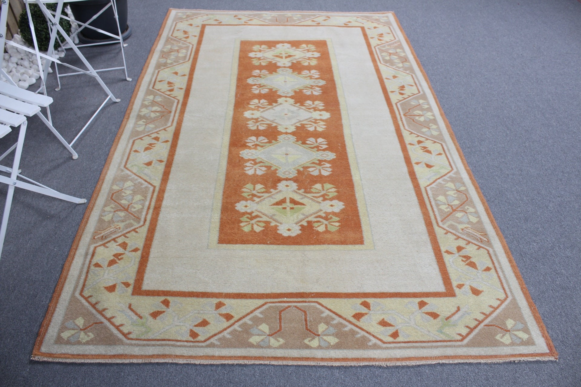 Home Decor Rugs, Turkish Rugs, Beige Antique Rug, Salon Rug, 5.2x8.2 ft Large Rug, Retro Rug, Bedroom Rug, Vintage Rugs, Dining Room Rug